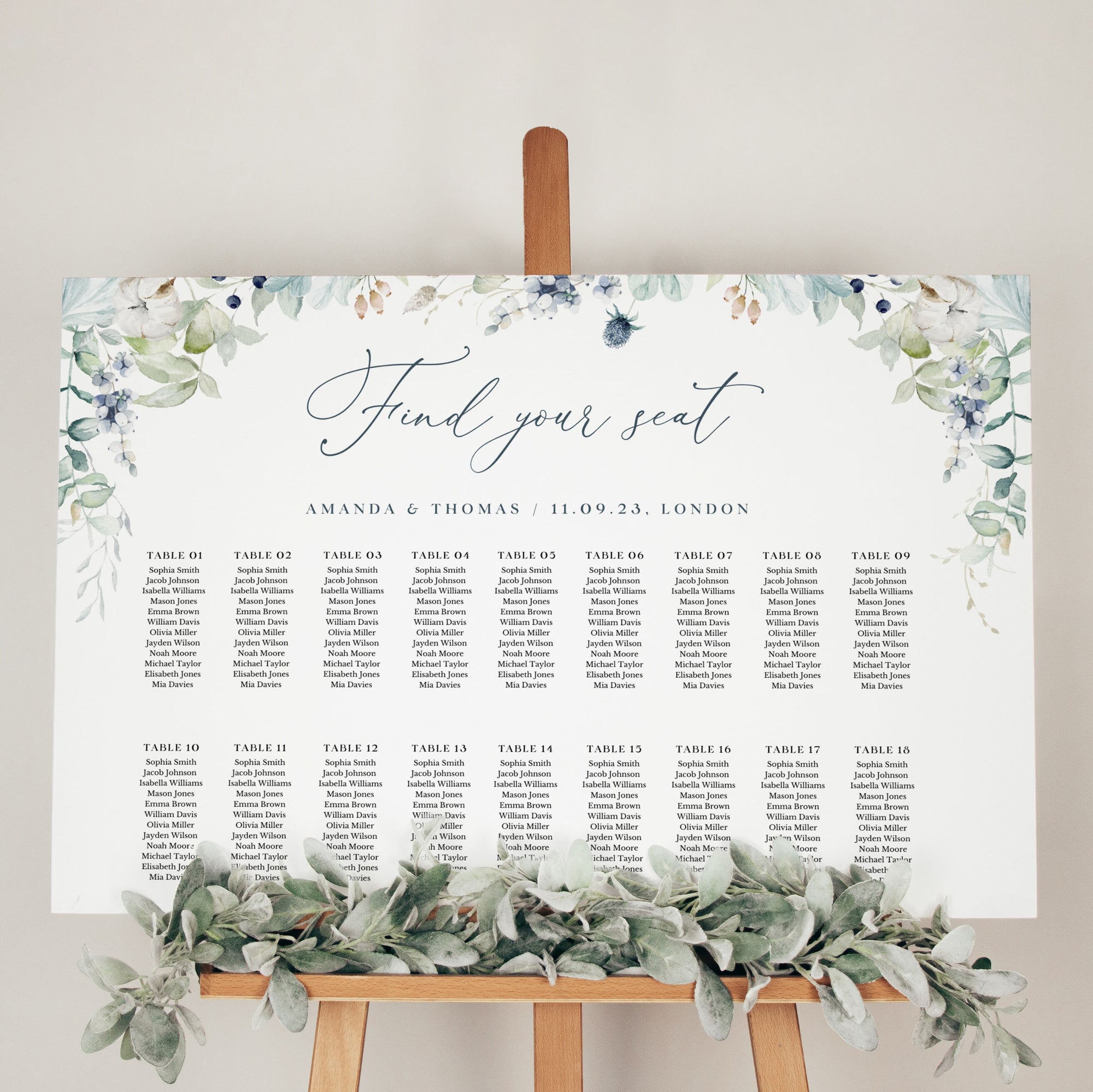 BIANCA Winter Wedding Seating Chart Template