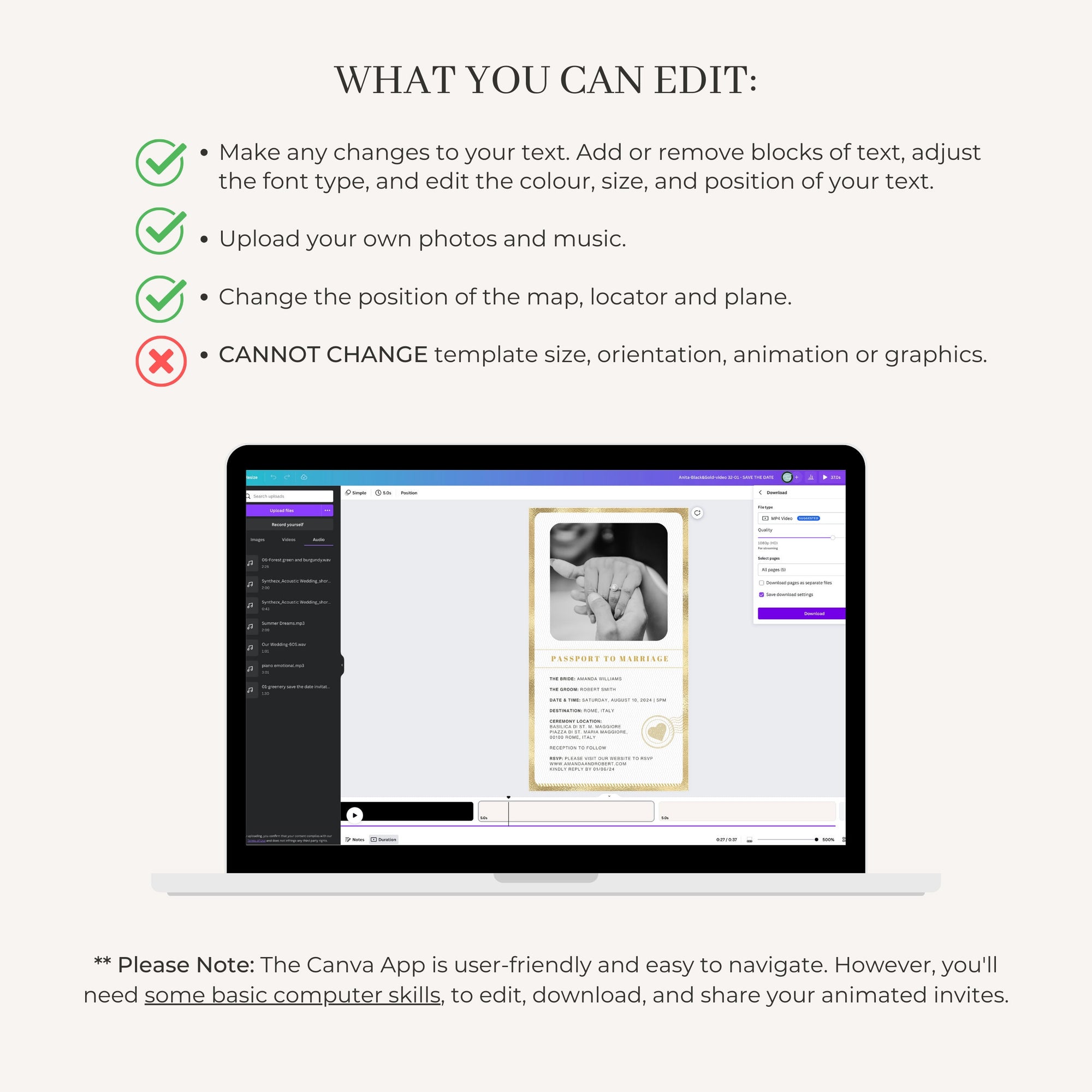 Passport Wedding Invitation Video Template - Black