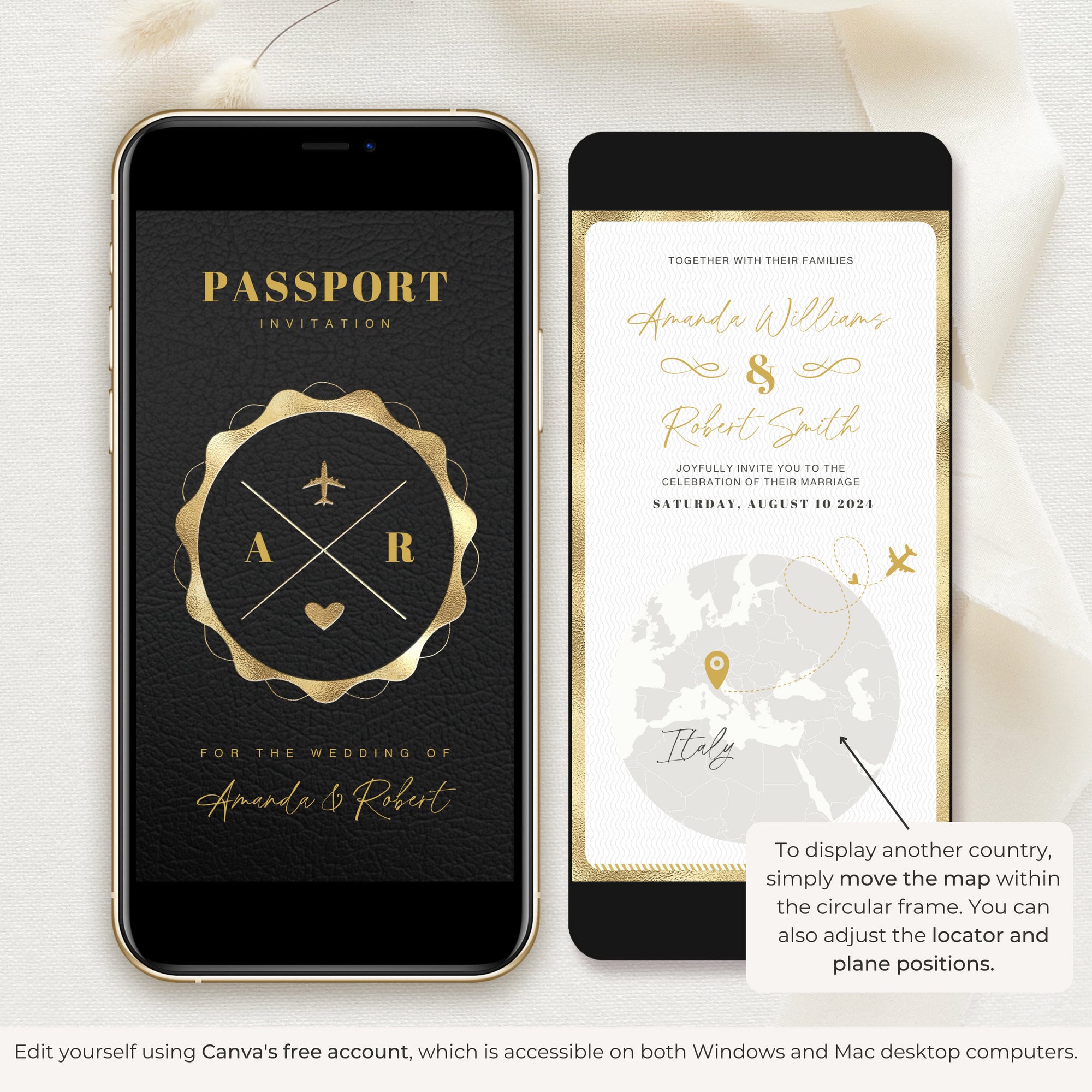 Passport Wedding Invitation Video Template - Black