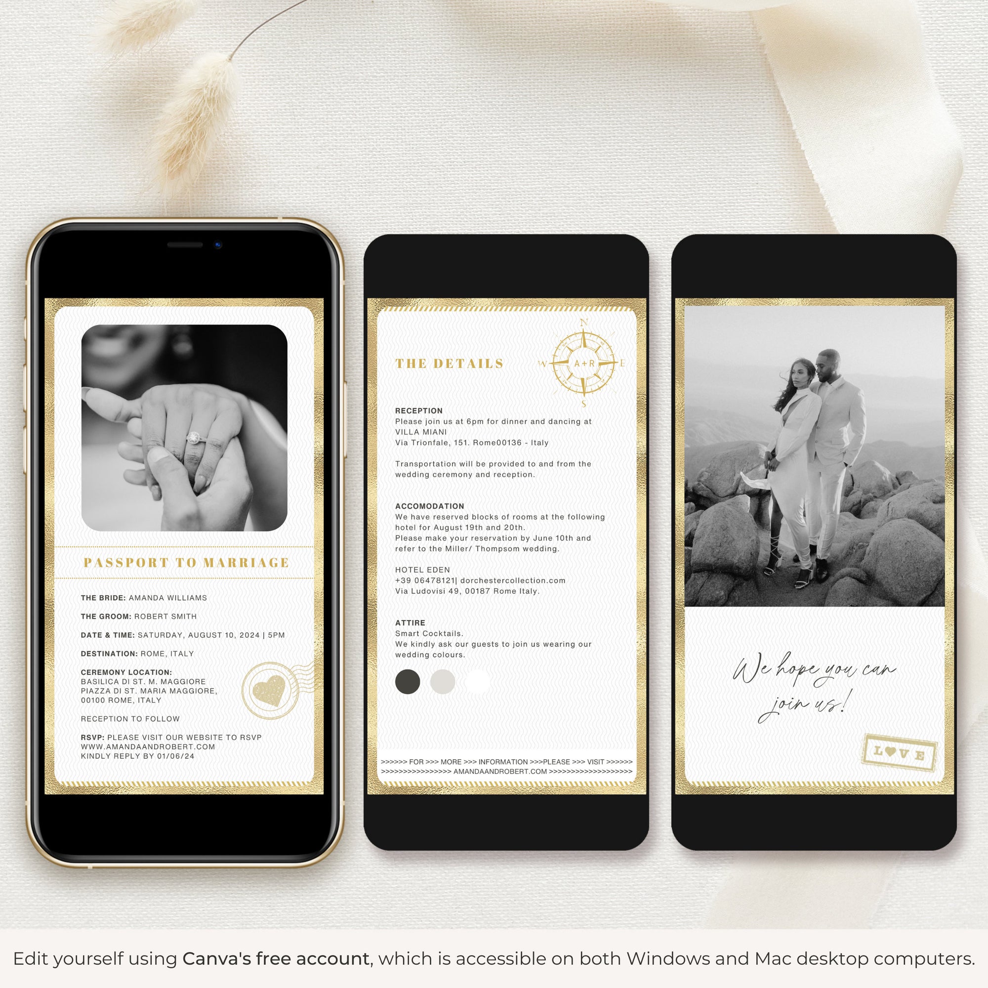 Passport Wedding Invitation Video Template - Black