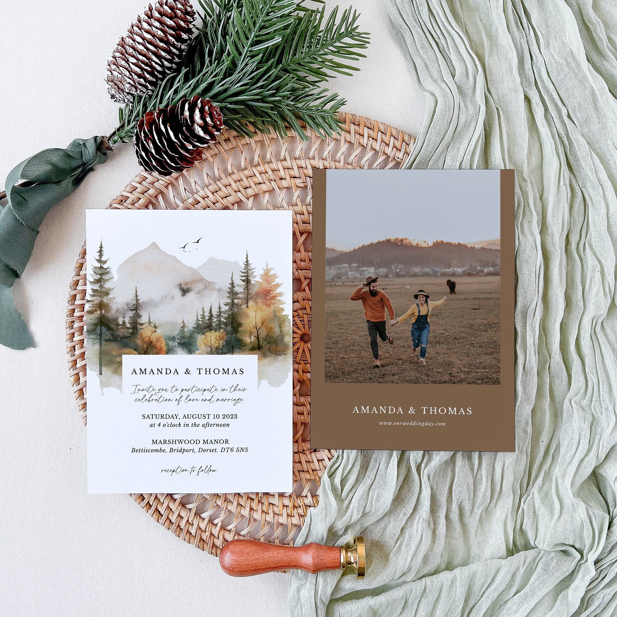 Arna Mountain Themed Wedding Invitation Set Template