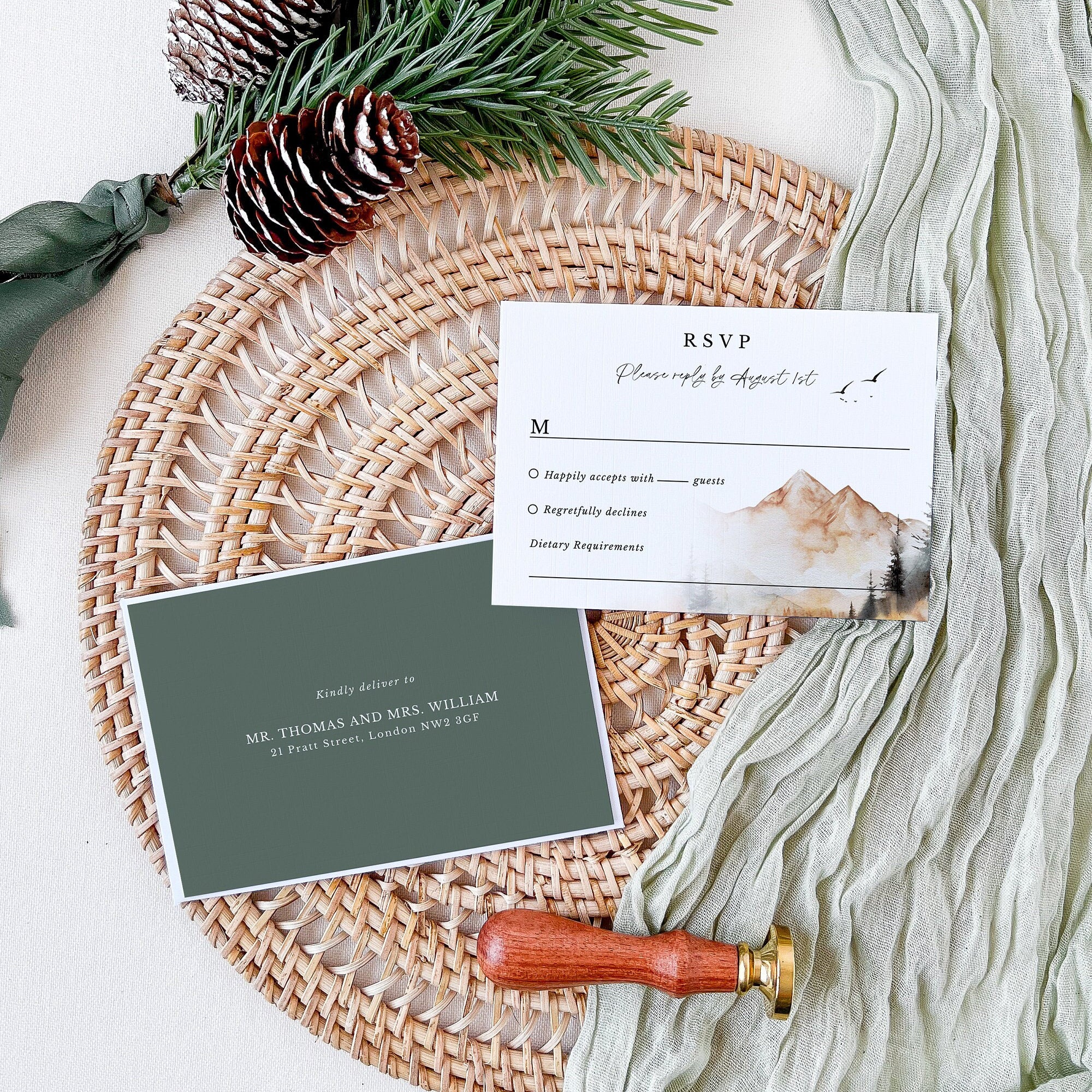 Arna Mountain Themed Wedding Invitation Set Template