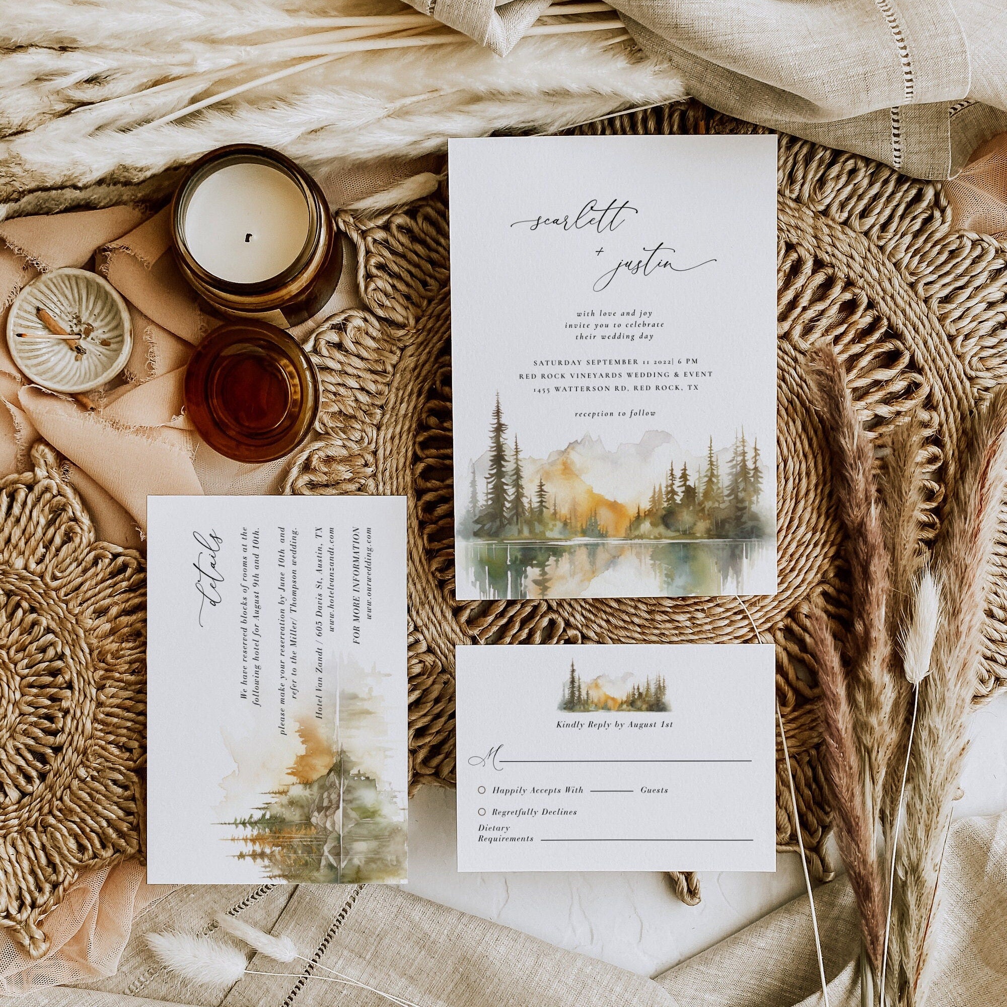 ARNA Mountain Wedding Invitation Suite Template
