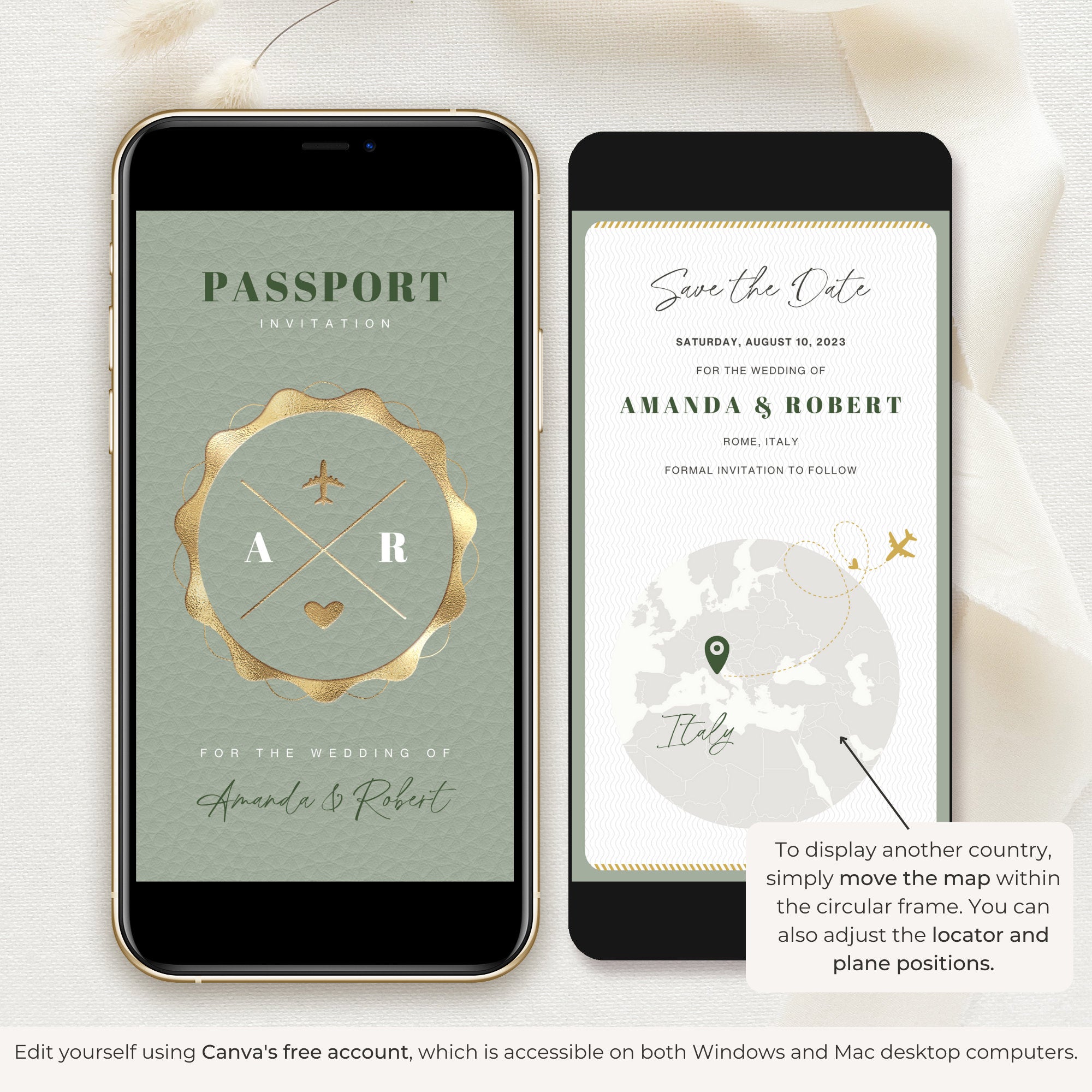 Passport Save the Date Video Template - Sage Green