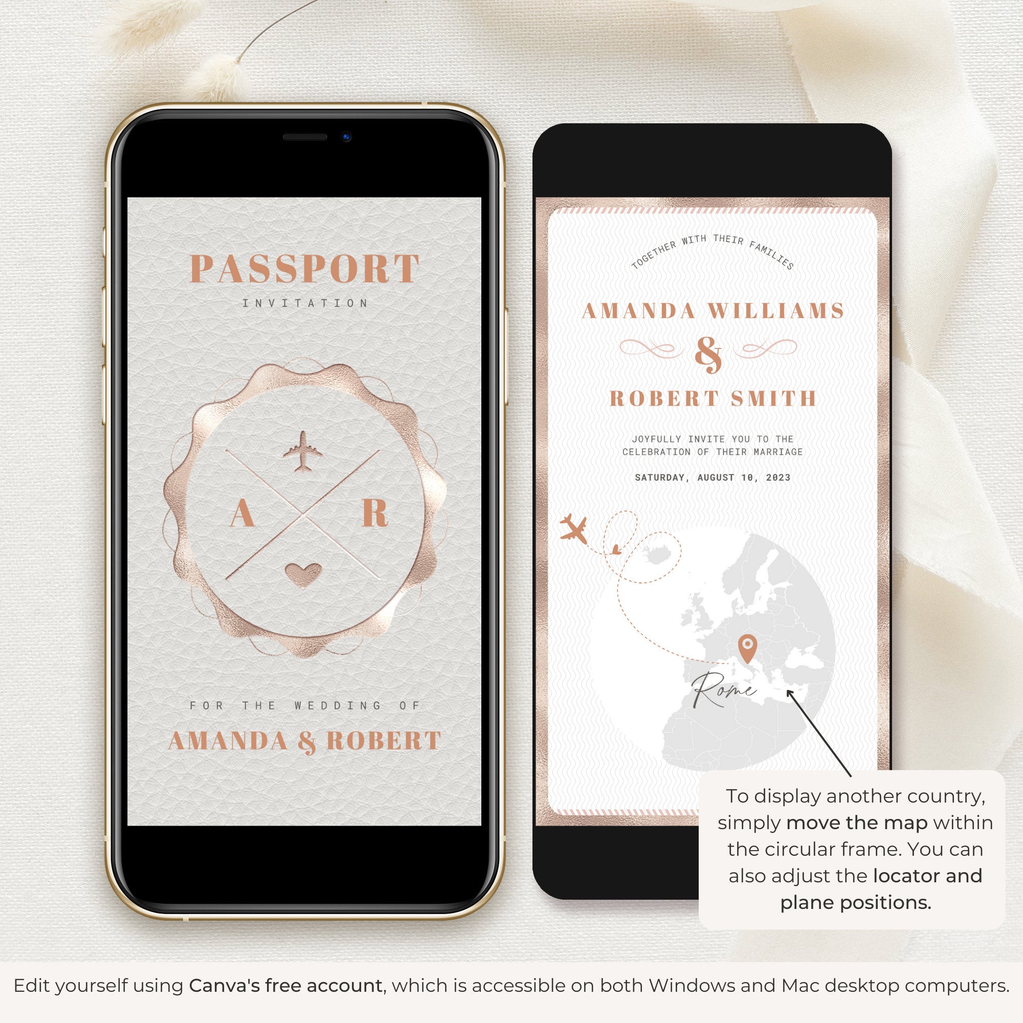 Passport Wedding Invitation Video Template - Rose Gold