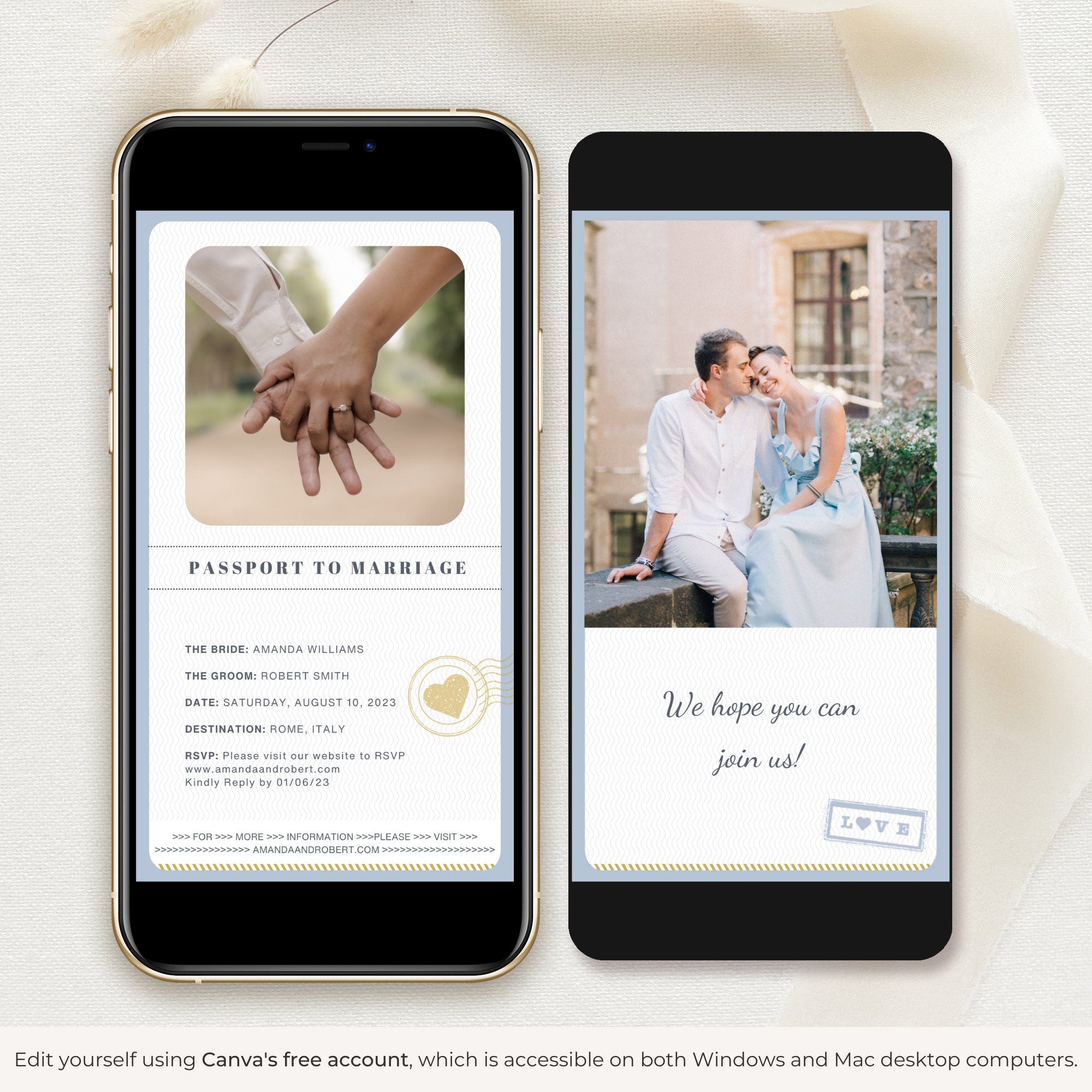 Passport Save the Date Video Template - Dusty Blue