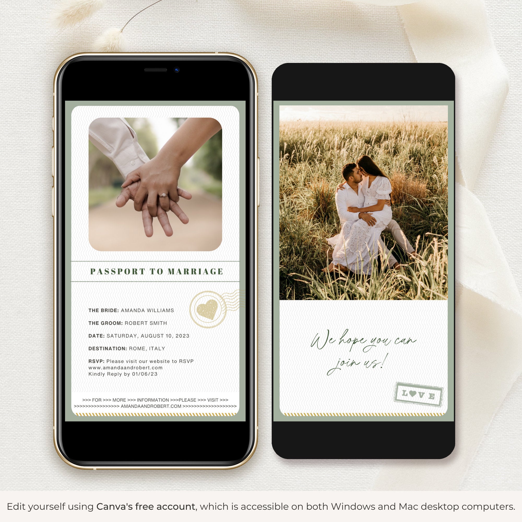 Passport Save the Date Video Template - Sage Green
