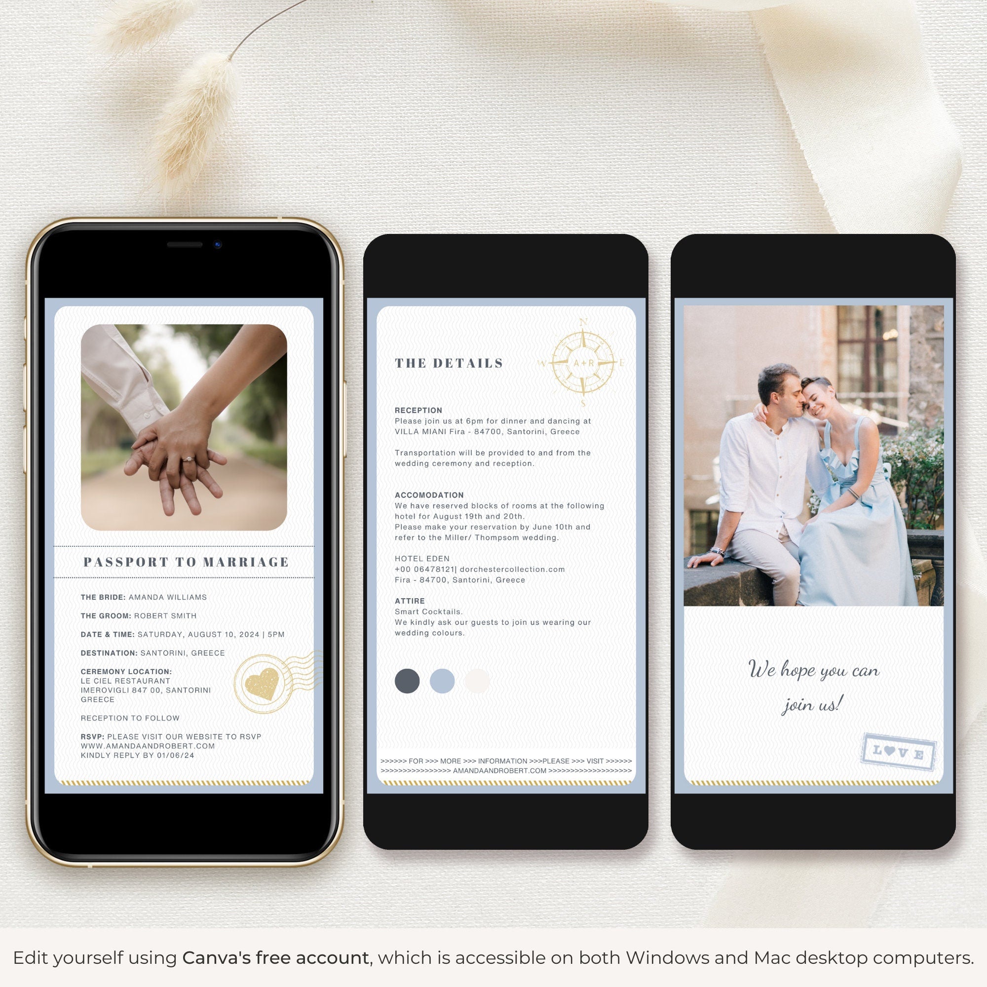 Passport Wedding Invitation Video Template - Dusty Blue
