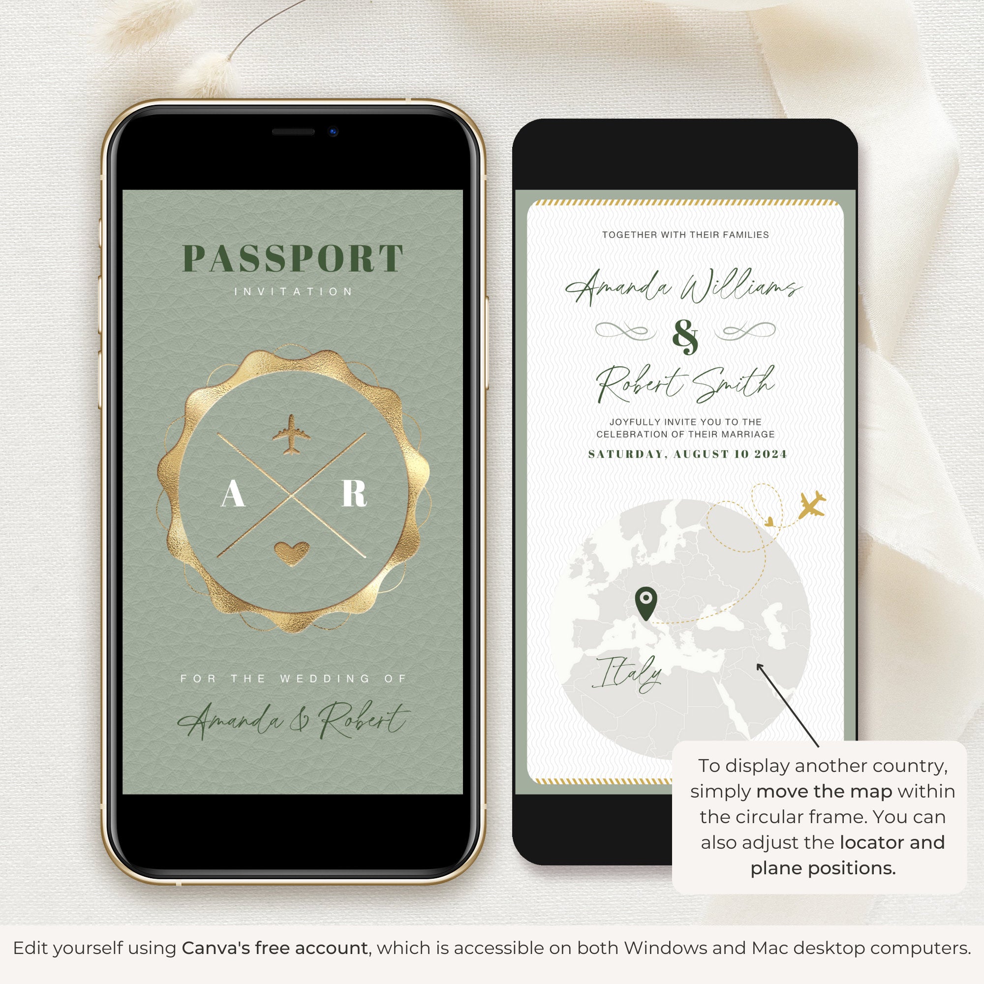 Passport Wedding Invitation Video Template - Sage Green