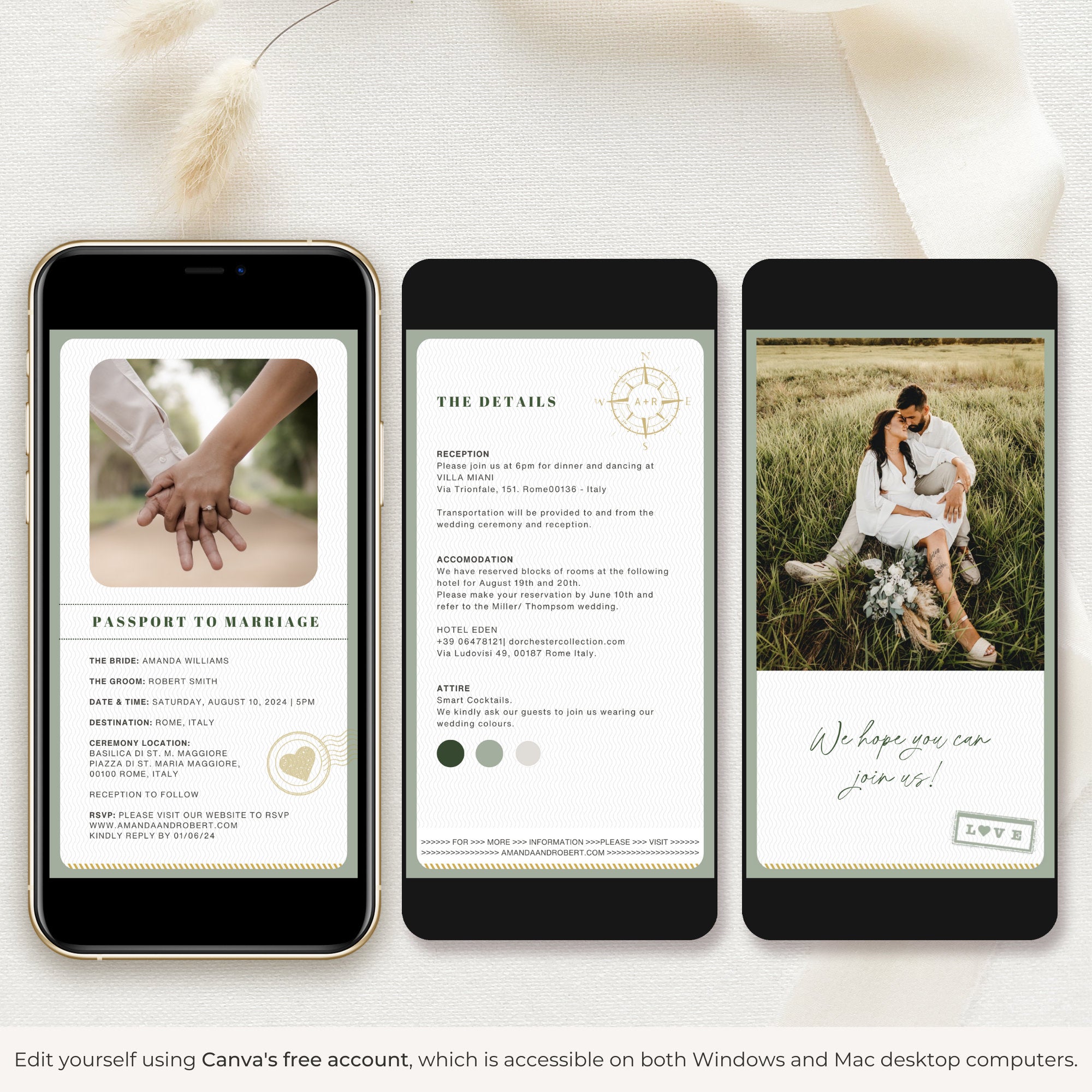 Passport Wedding Invitation Video Template - Sage Green