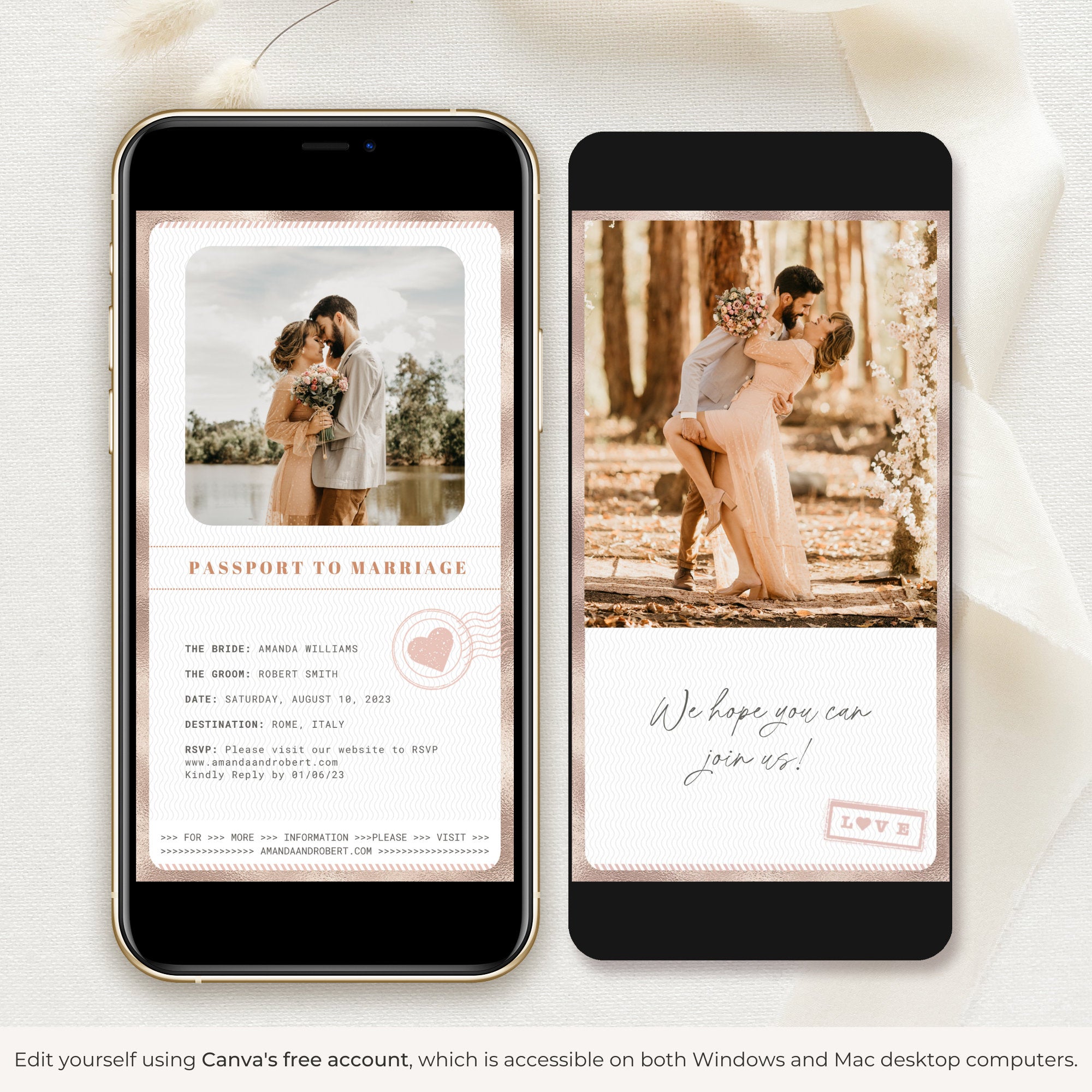 Passport Save the Date Video Template - Rose Gold