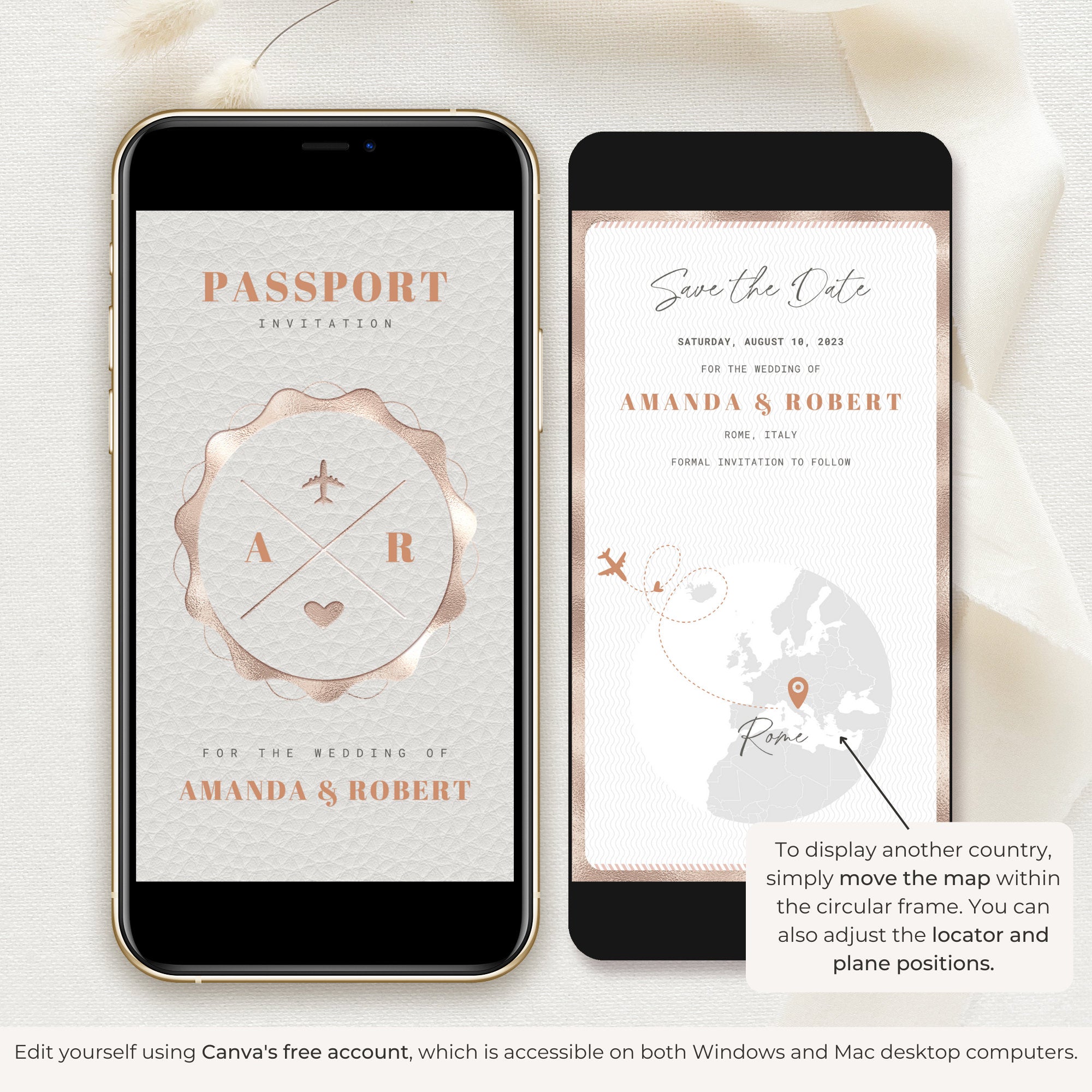 Passport Save the Date Video Template - Rose Gold