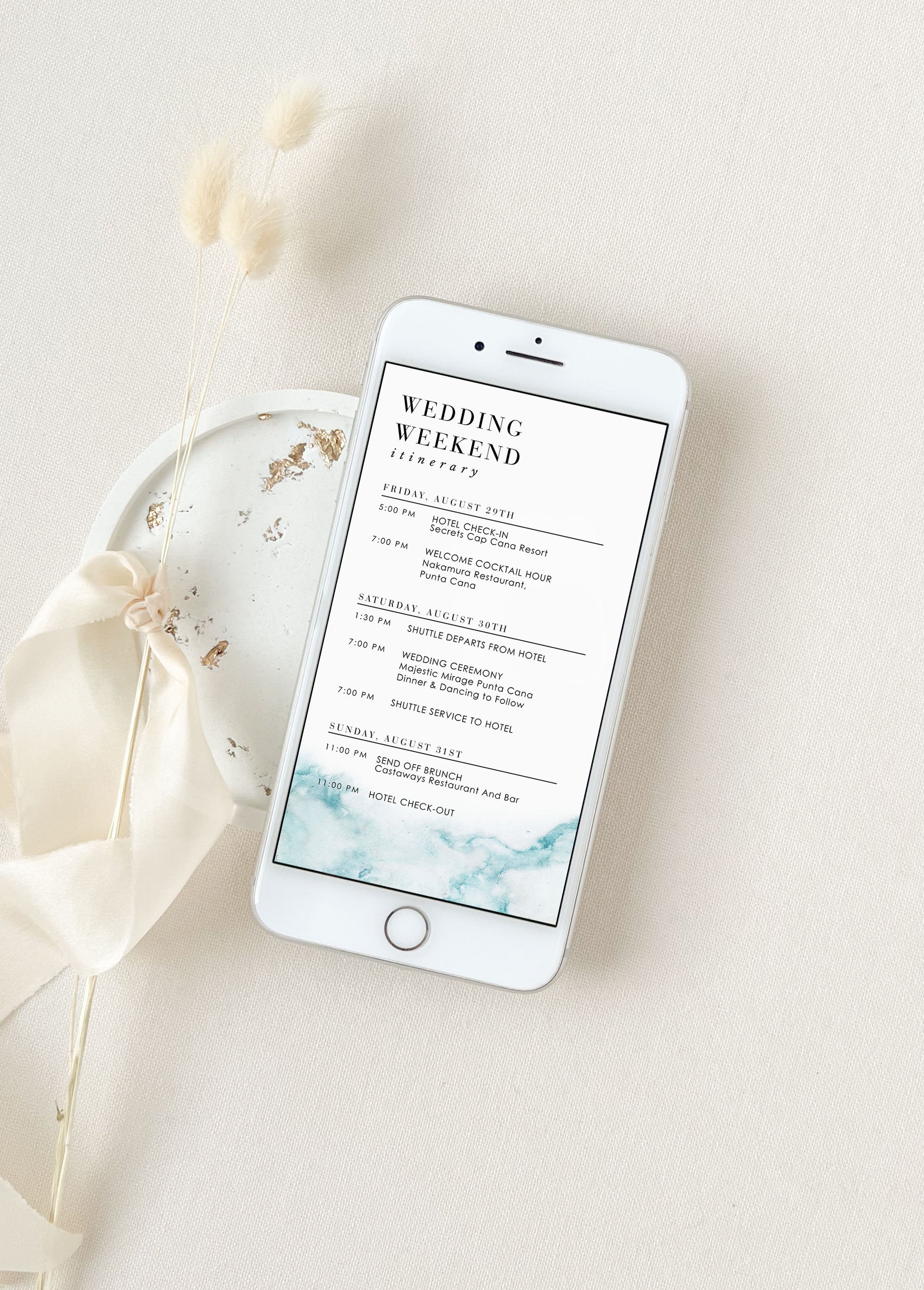 CHIARA Digital Template for Wedding Weekend Itinerary