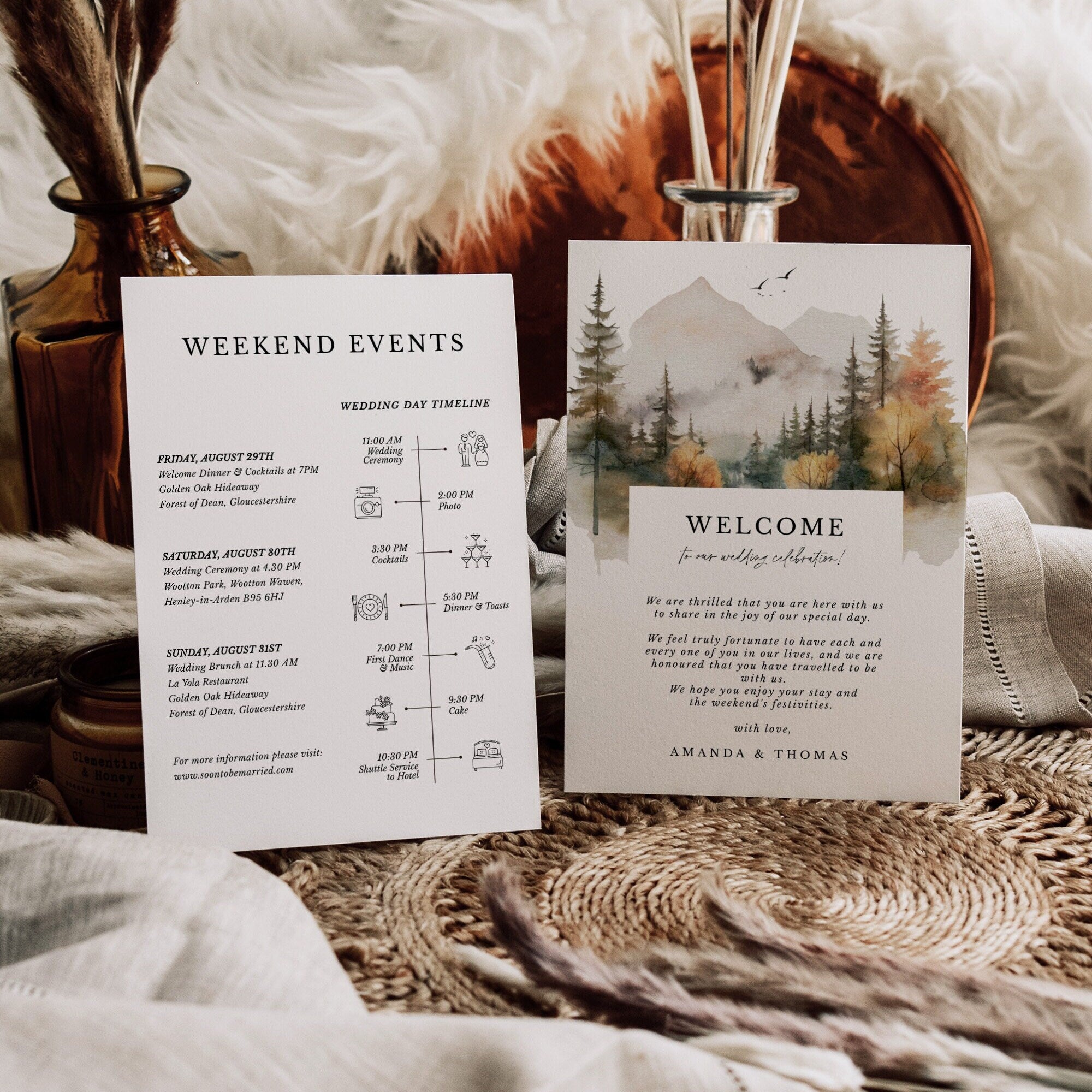 ARNA Mountain Wedding Welcome Letter Template with Itinerary