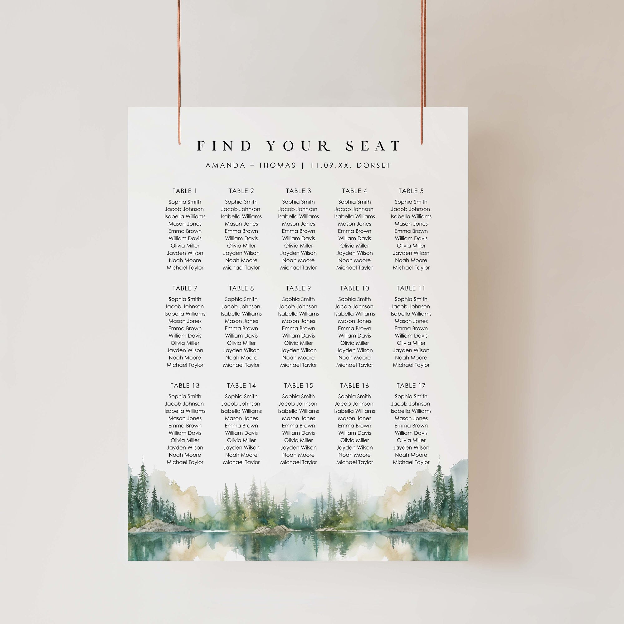 ARNA Mountain Wedding Seating Chart Template Printable