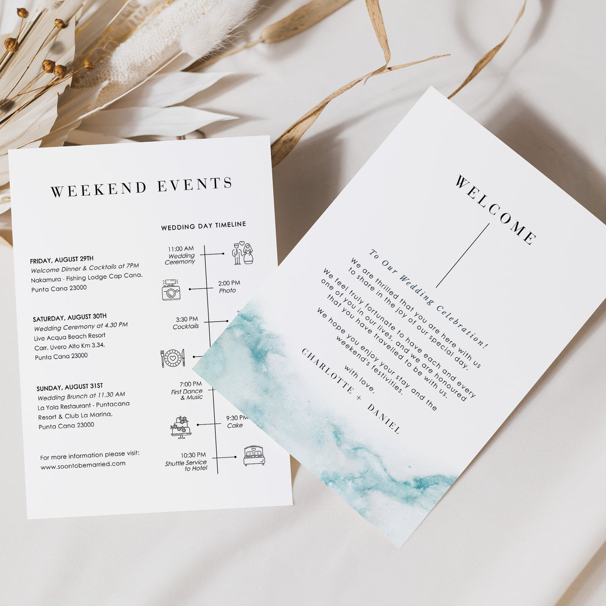 CHIARA Wedding Day Schedule Timeline & Welcome Letter Template ...