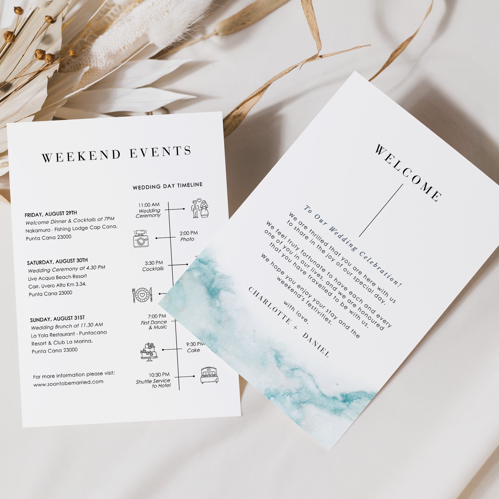 CHIARA Wedding Day Schedule Timeline &amp; Welcome Letter Template