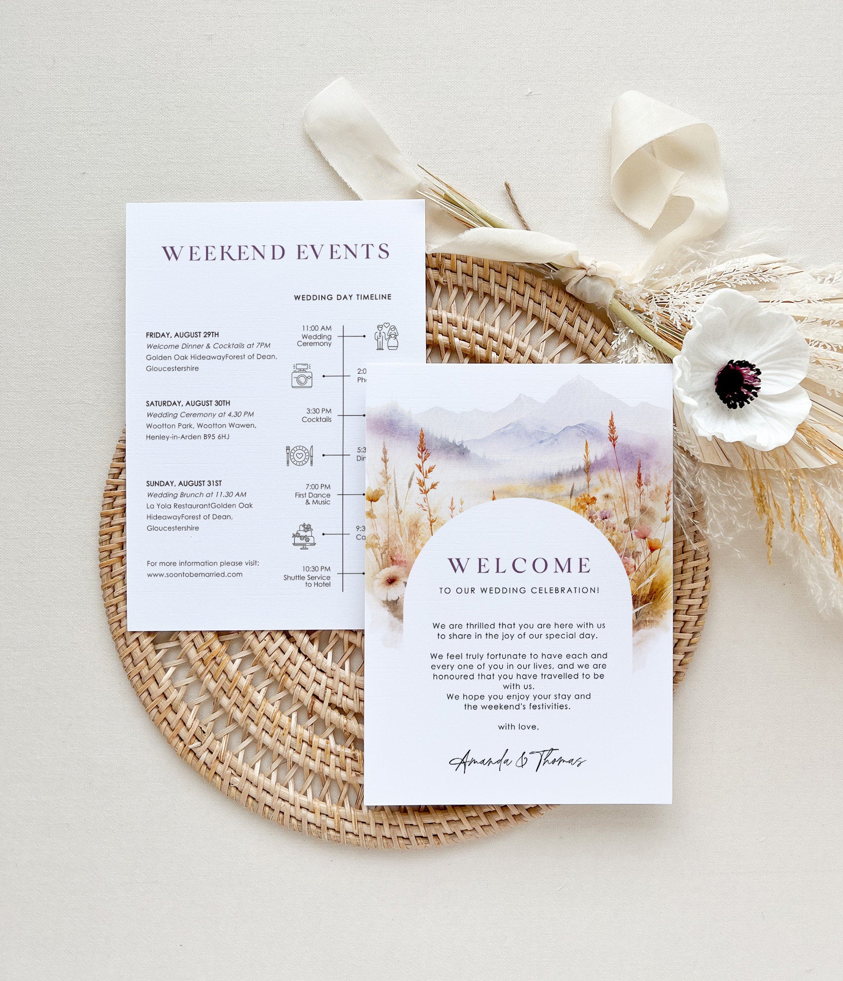 ARNA Wedding Weekend Itinerary Template &amp; Welcome Card