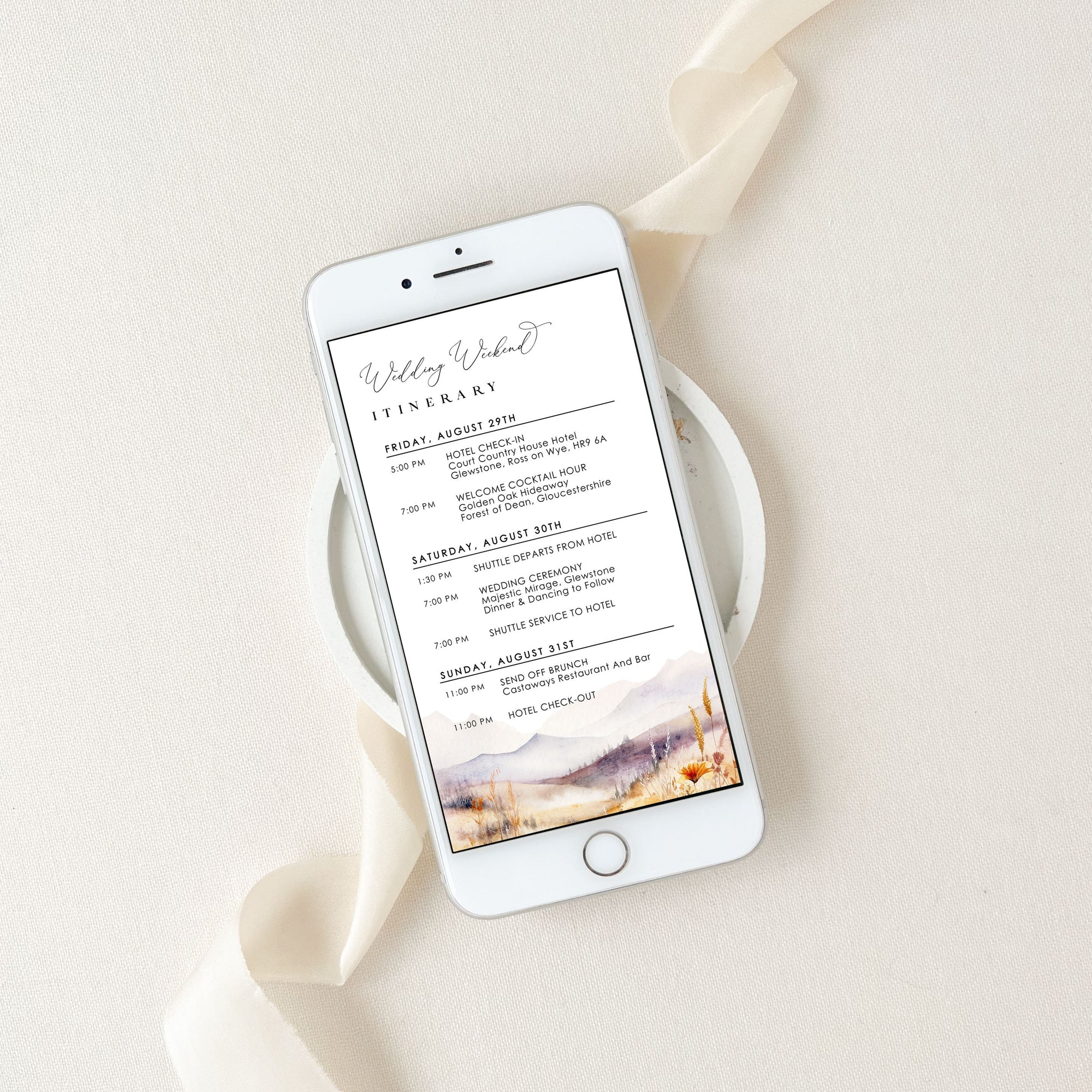 ARNA Wedding Weekend Itinerary Template Digital Card