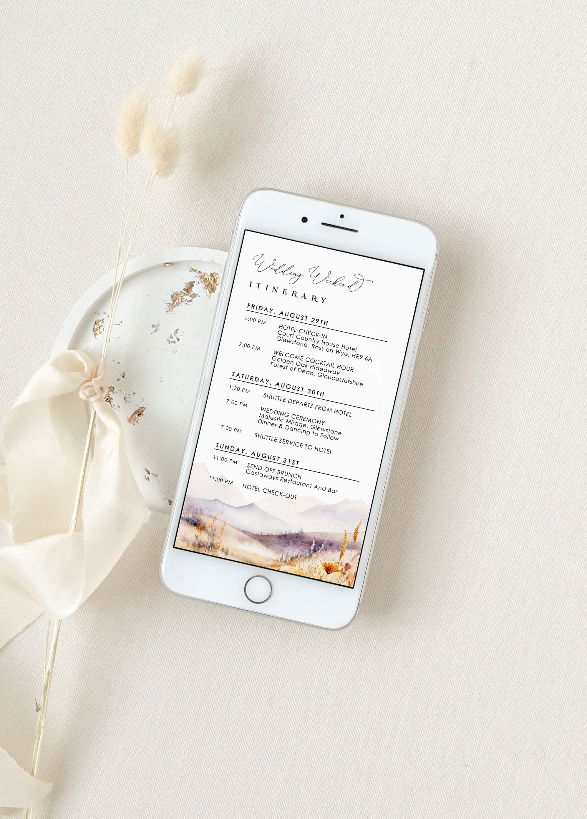 ARNA Wedding Weekend Itinerary Template Digital Card