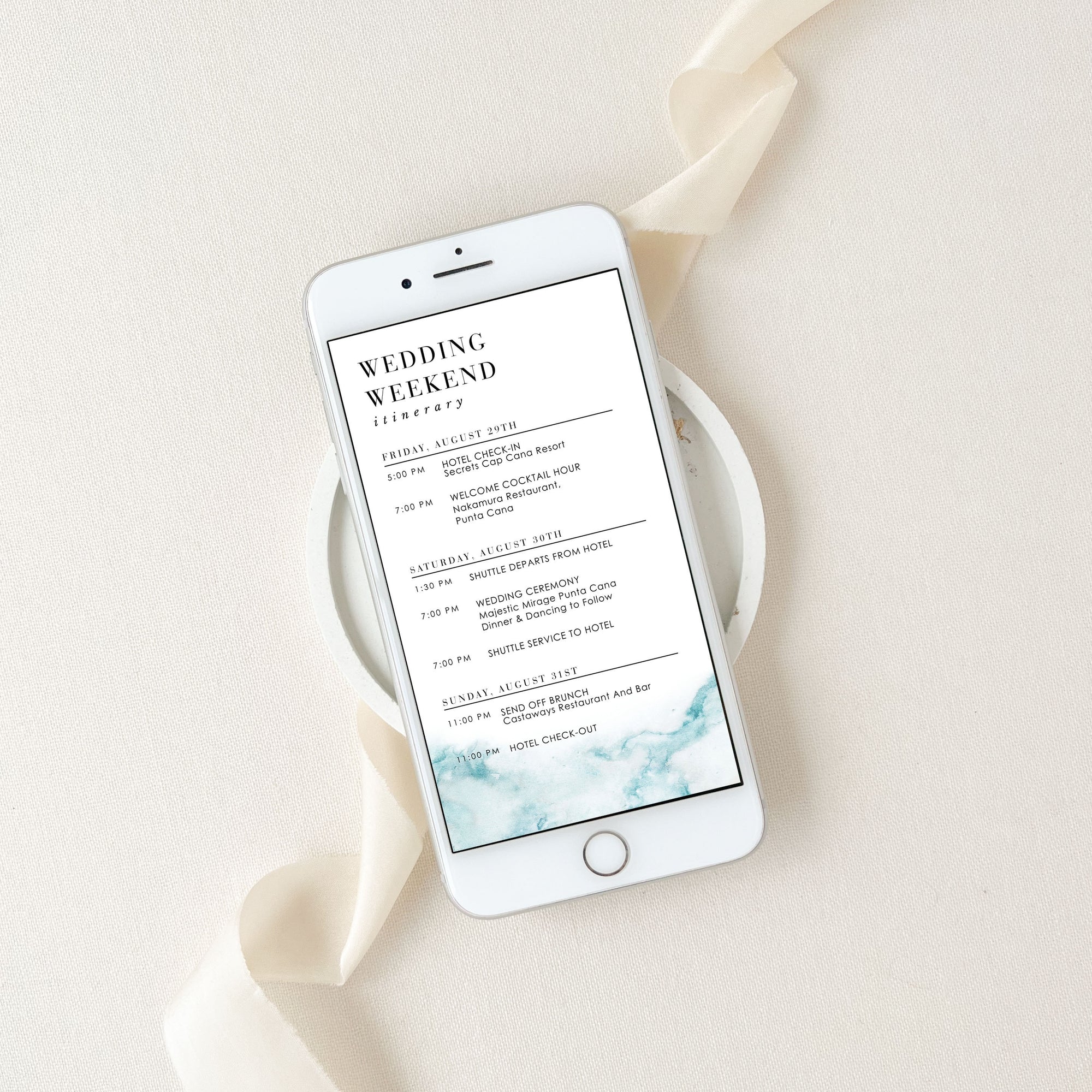 CHIARA Digital Template for Wedding Weekend Itinerary