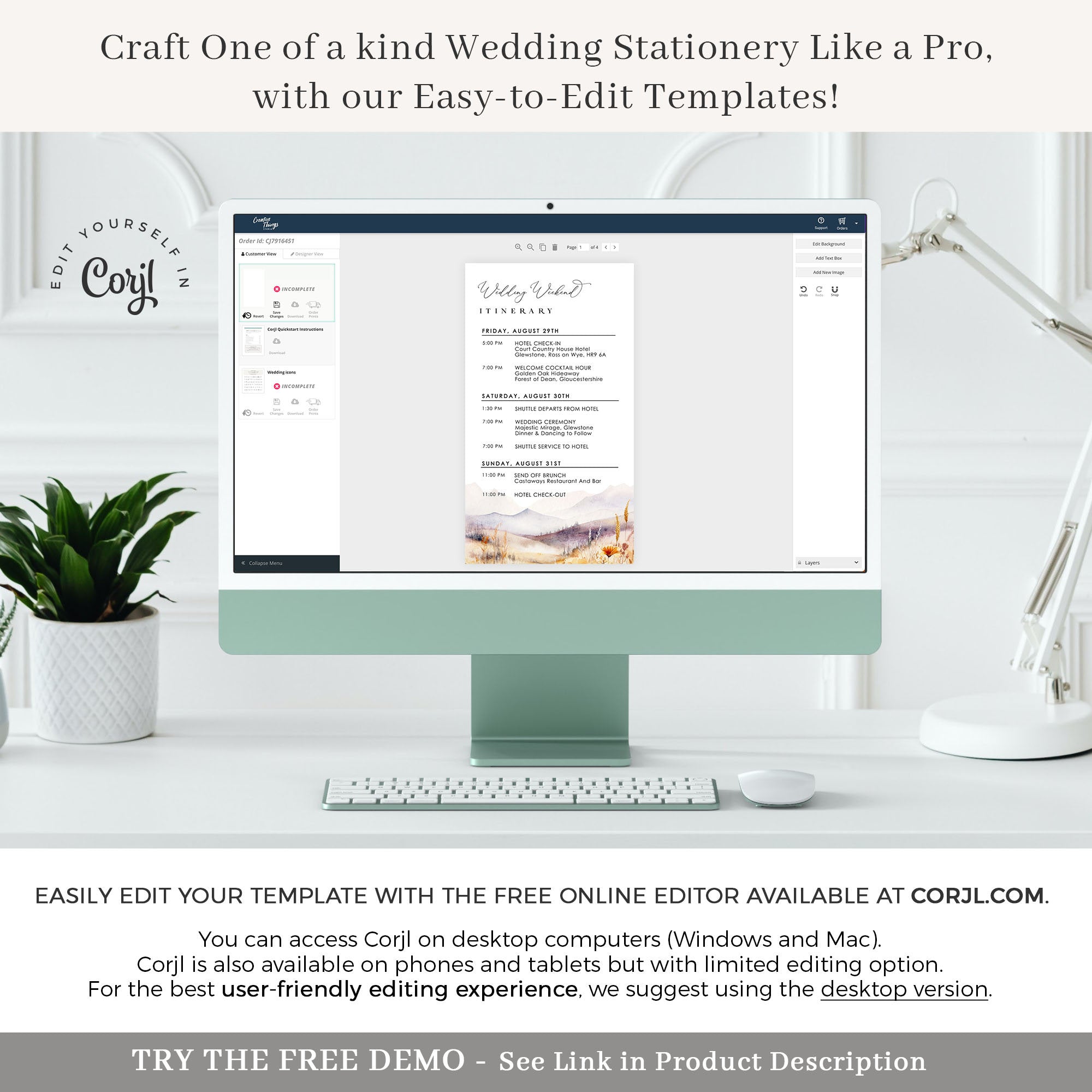 ARNA Wedding Weekend Itinerary Template Digital Card