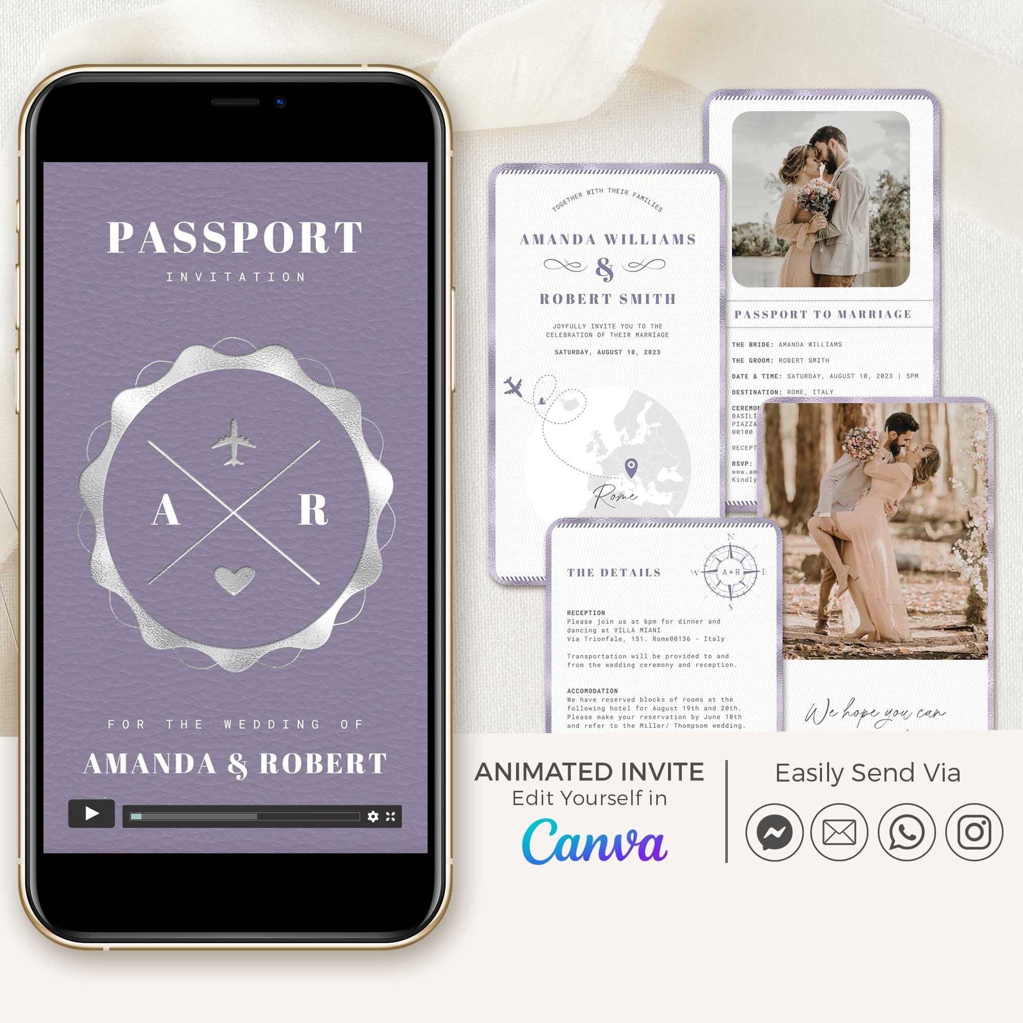 Passport Wedding Invitation Video Template - Purple