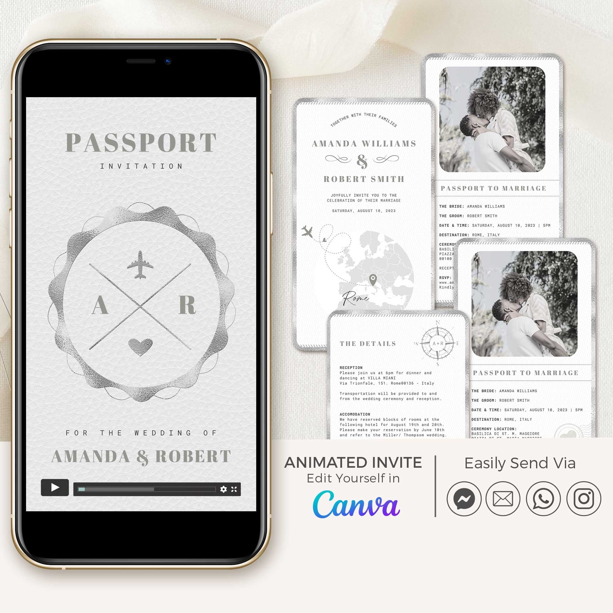 Passport Wedding Invitation Video Template - Silver