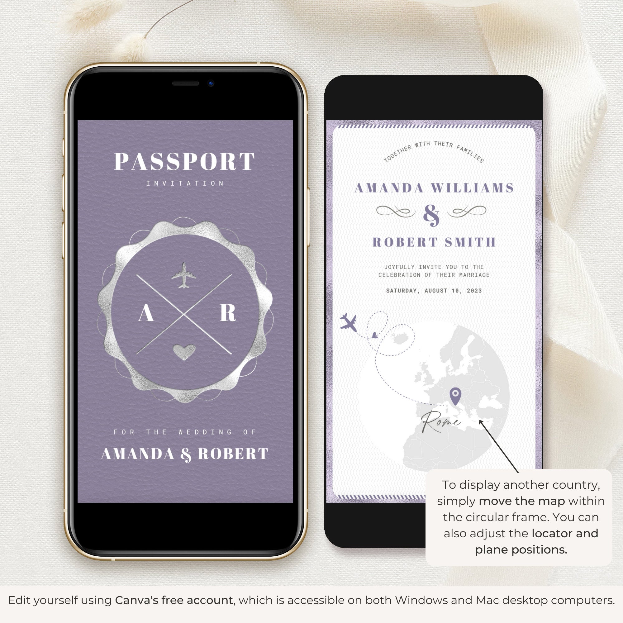 Passport Wedding Invitation Video Template - Purple