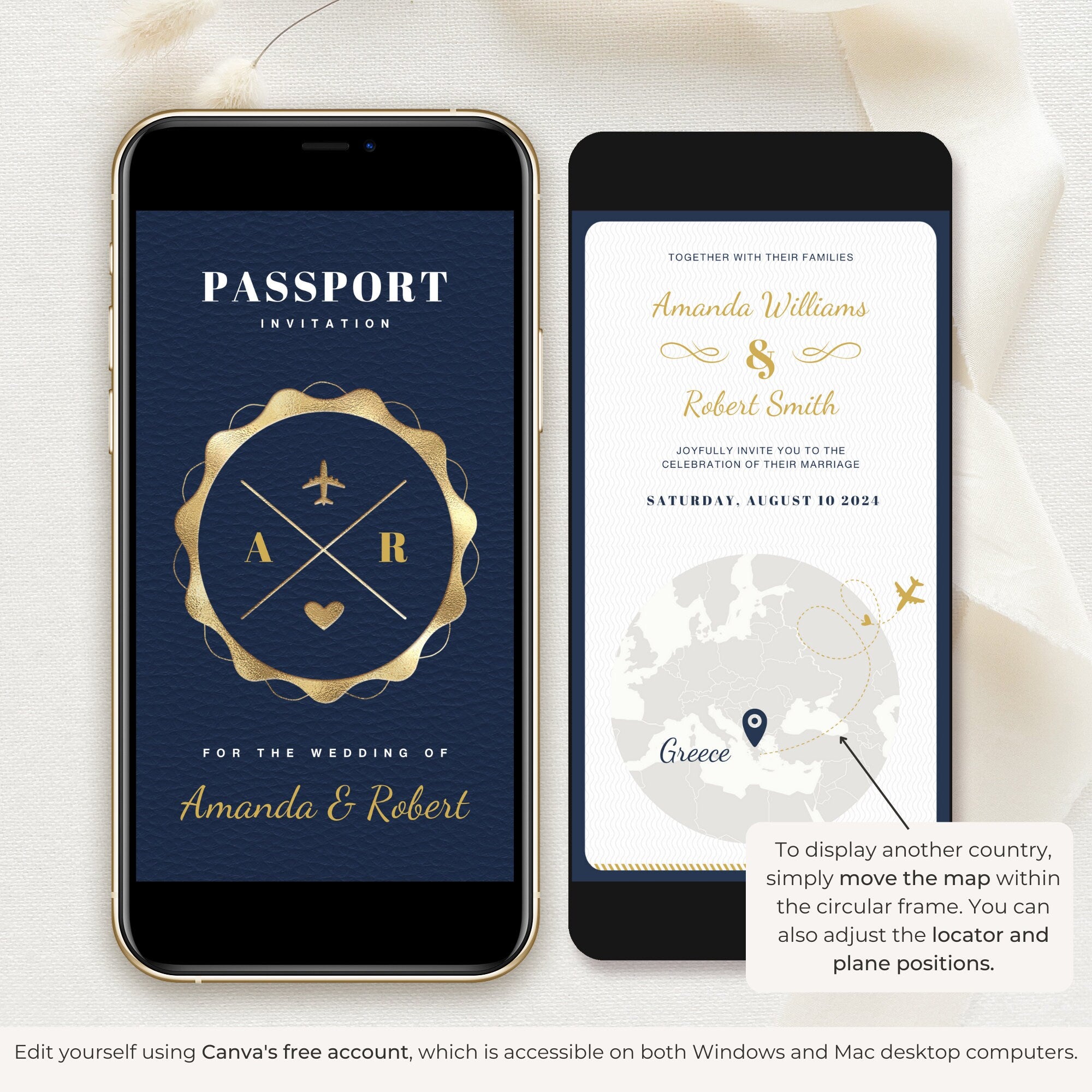 Passport Wedding Invitation Video Template - Blue Navy