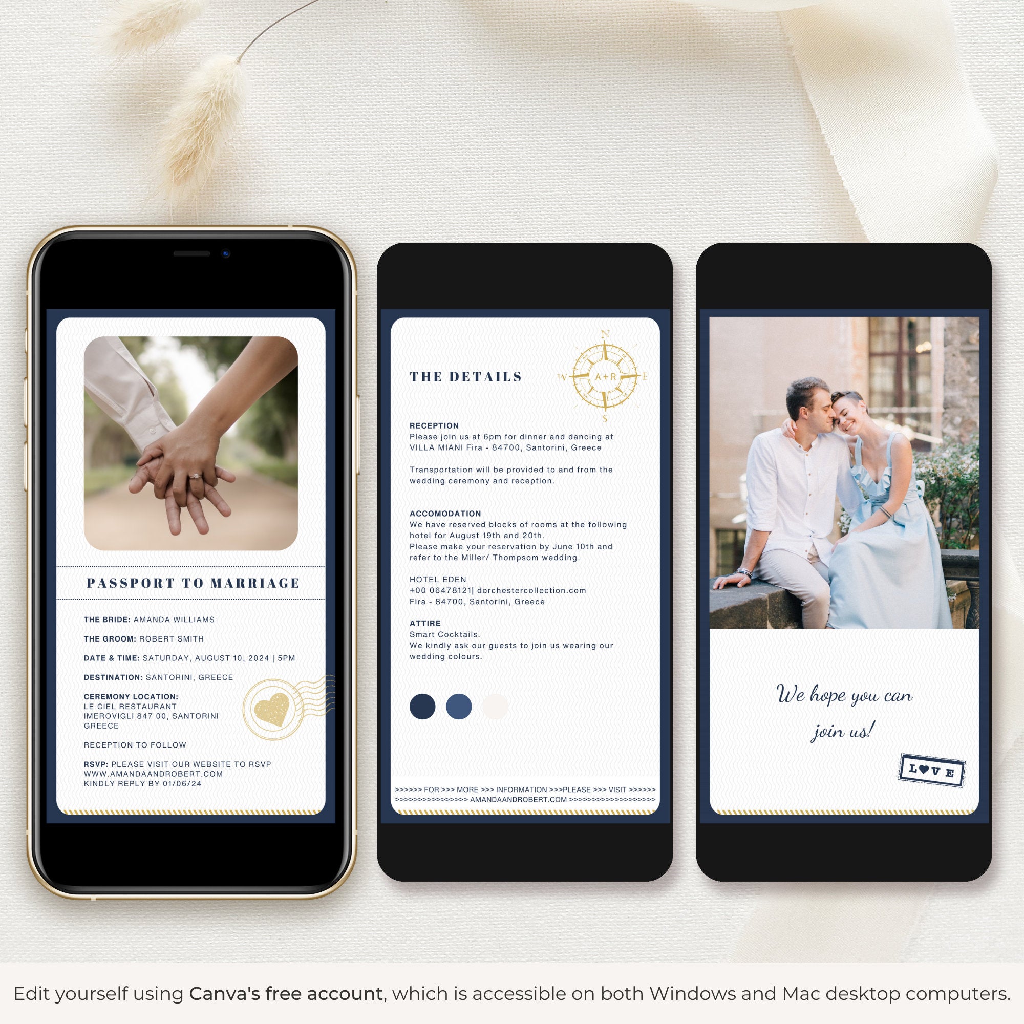 Passport Wedding Invitation Video Template - Blue Navy