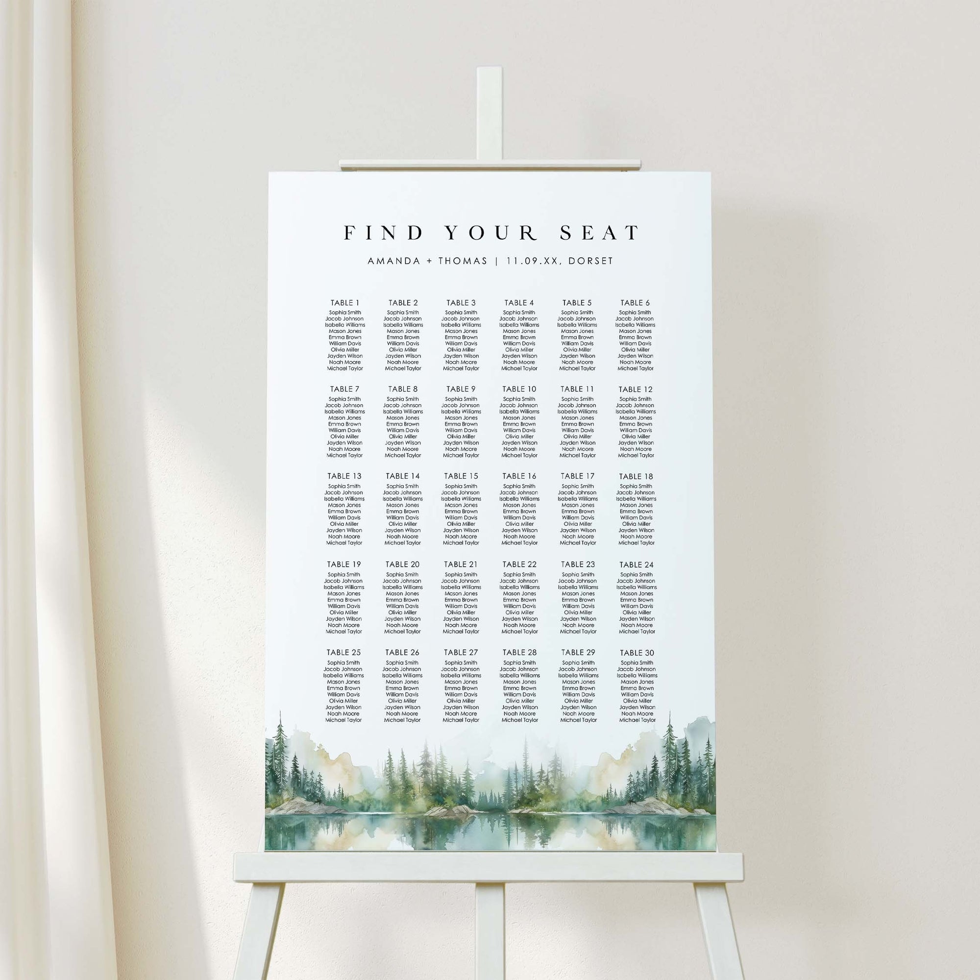 ARNA Mountain Wedding Seating Chart Template Printable