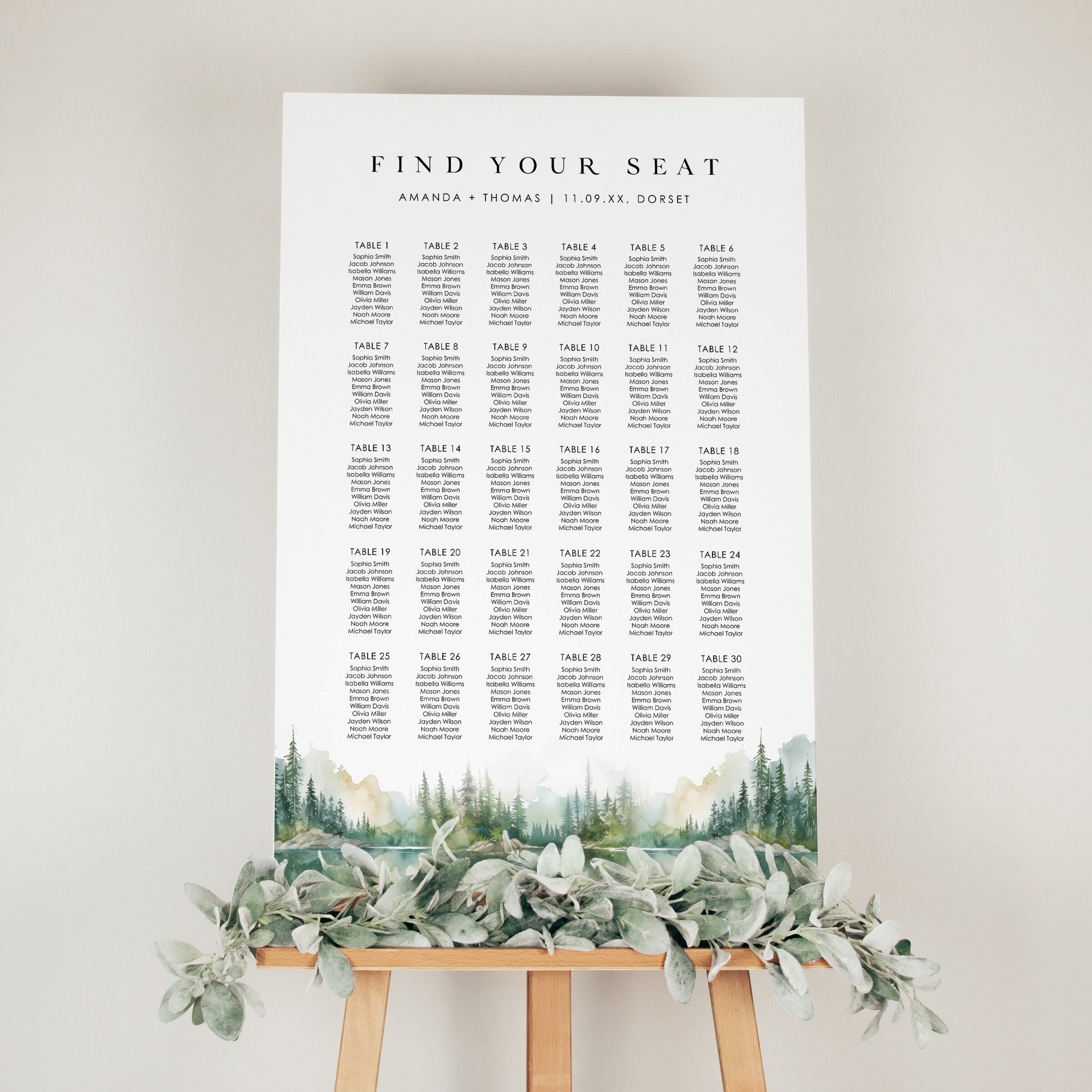 ARNA Mountain Wedding Seating Chart Template Printable
