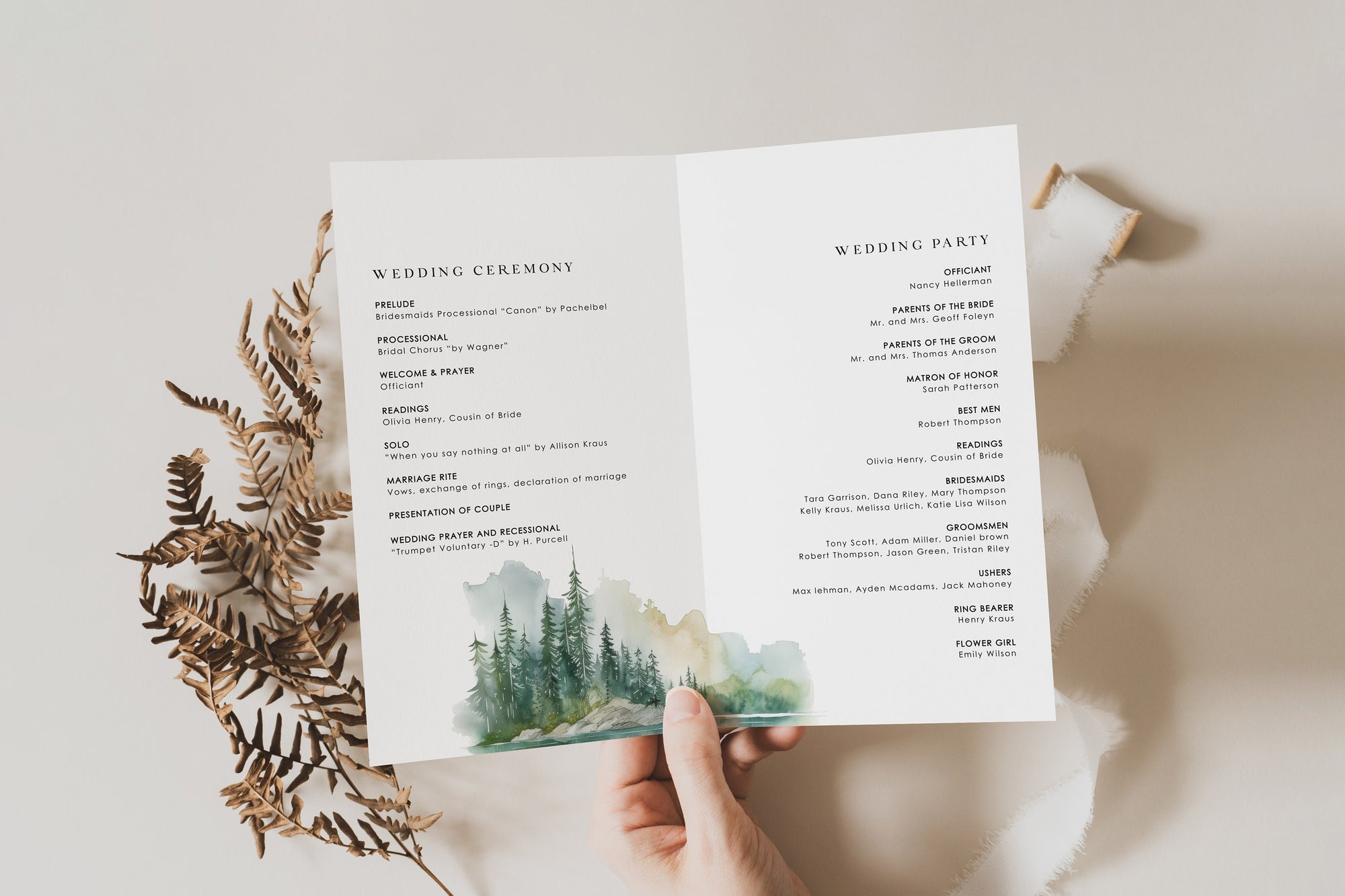 ARNA Mountain Wedding Program Template Printable