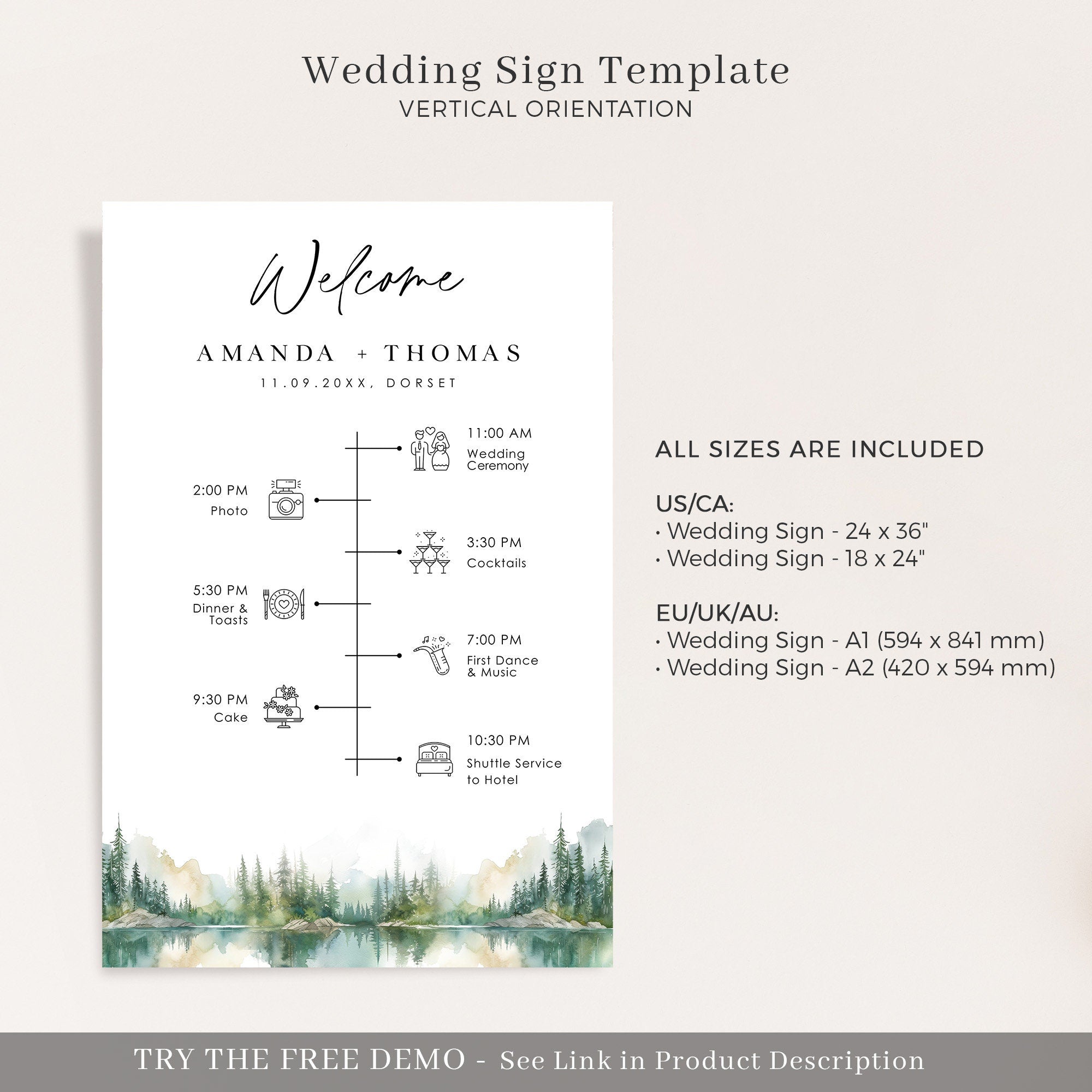 ARNA Mountain Wedding Timeline Sign Template