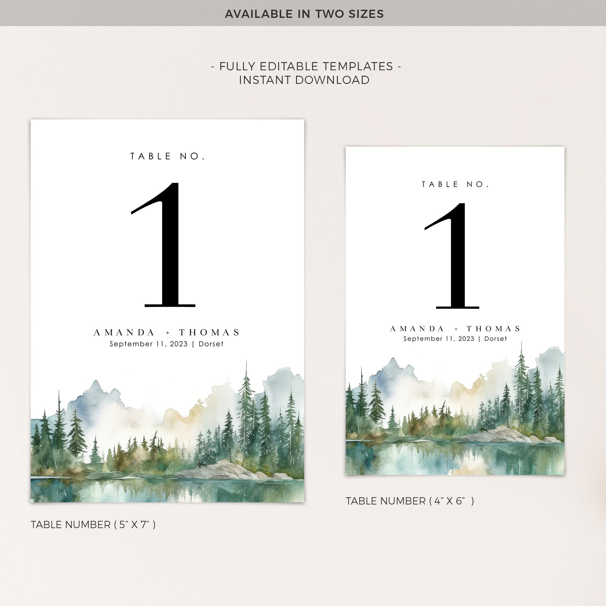 ARNA Mountain Wedding Table Numbers Printable