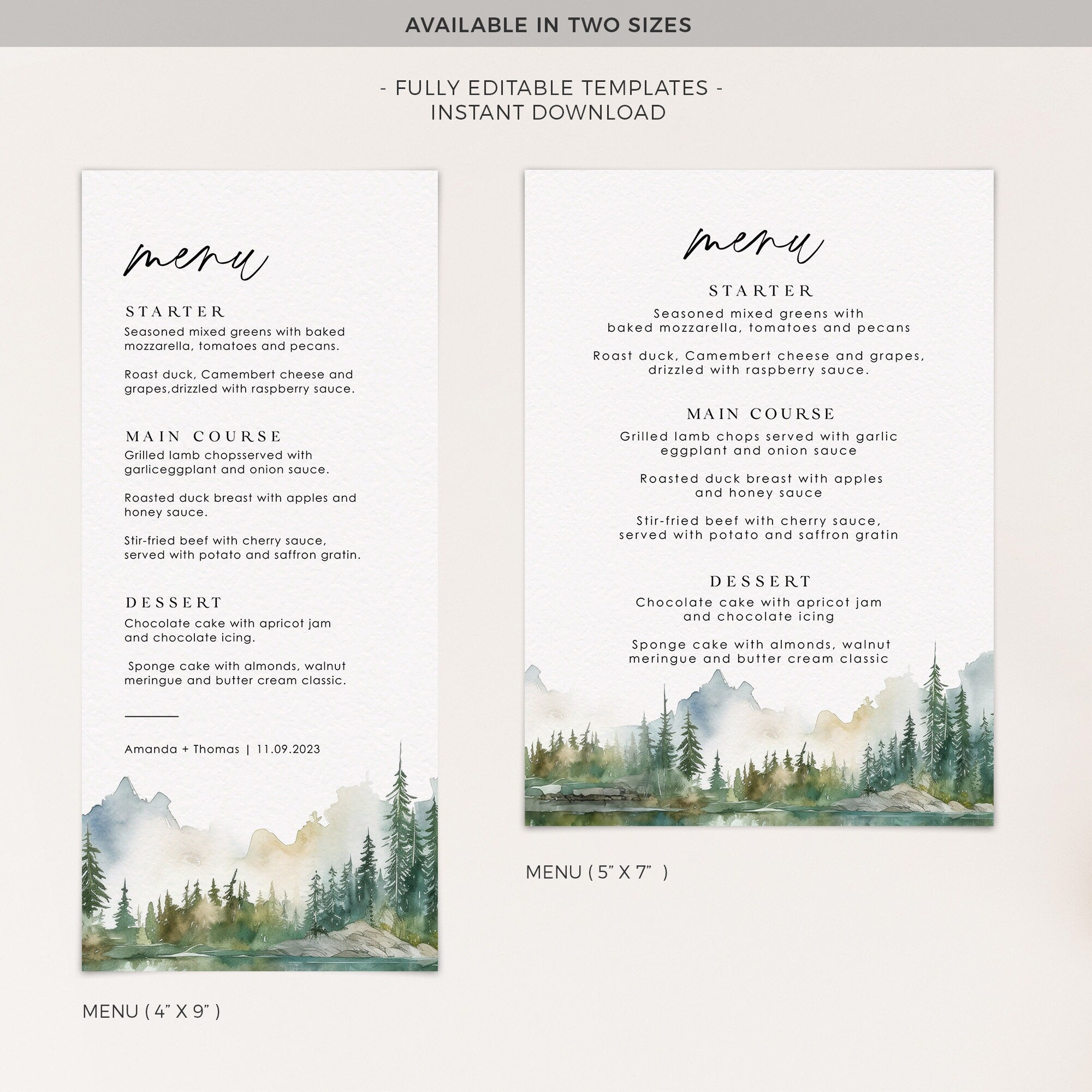 ARNA Mountain Wedding Menu Template