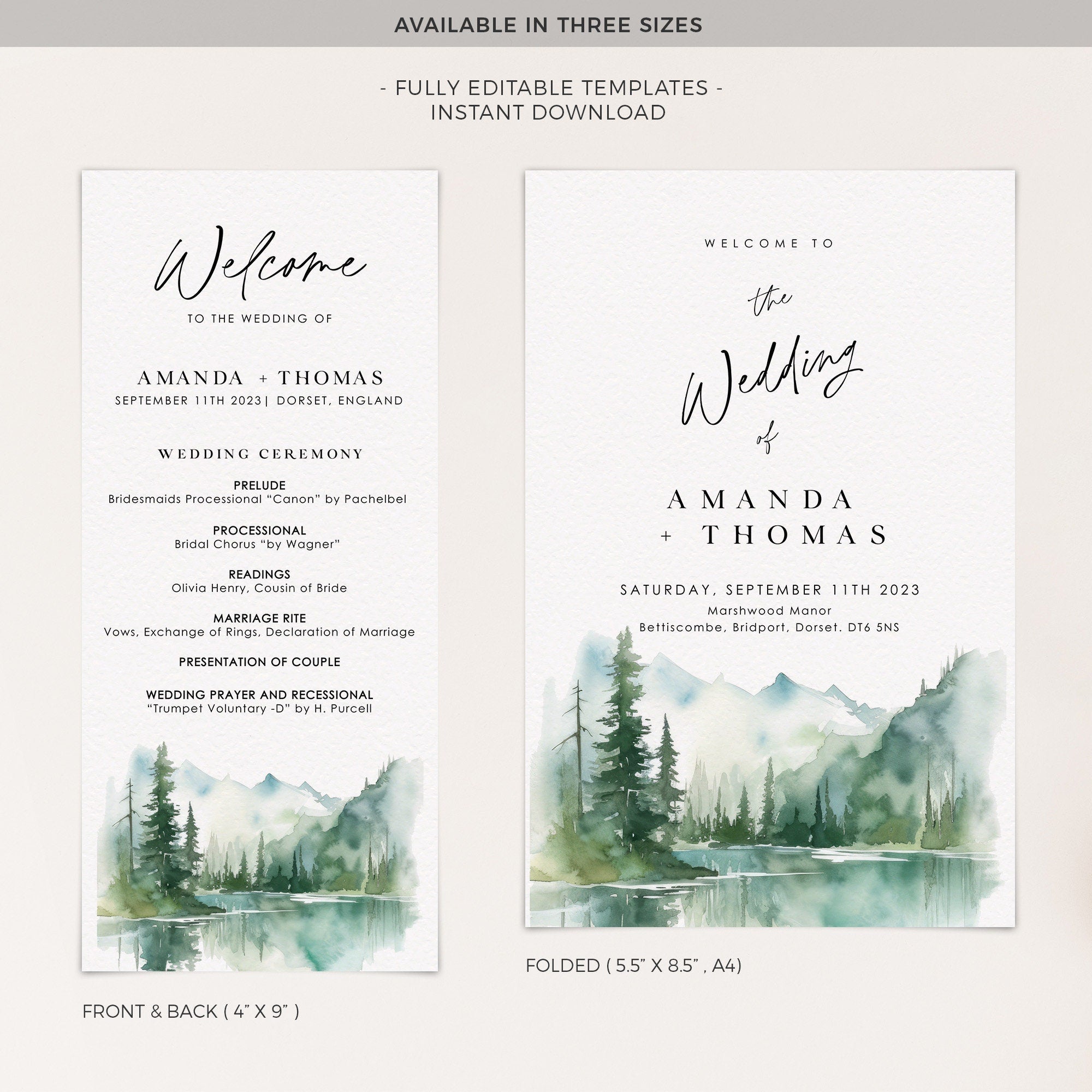 ARNA Mountain Wedding Program Template Printable