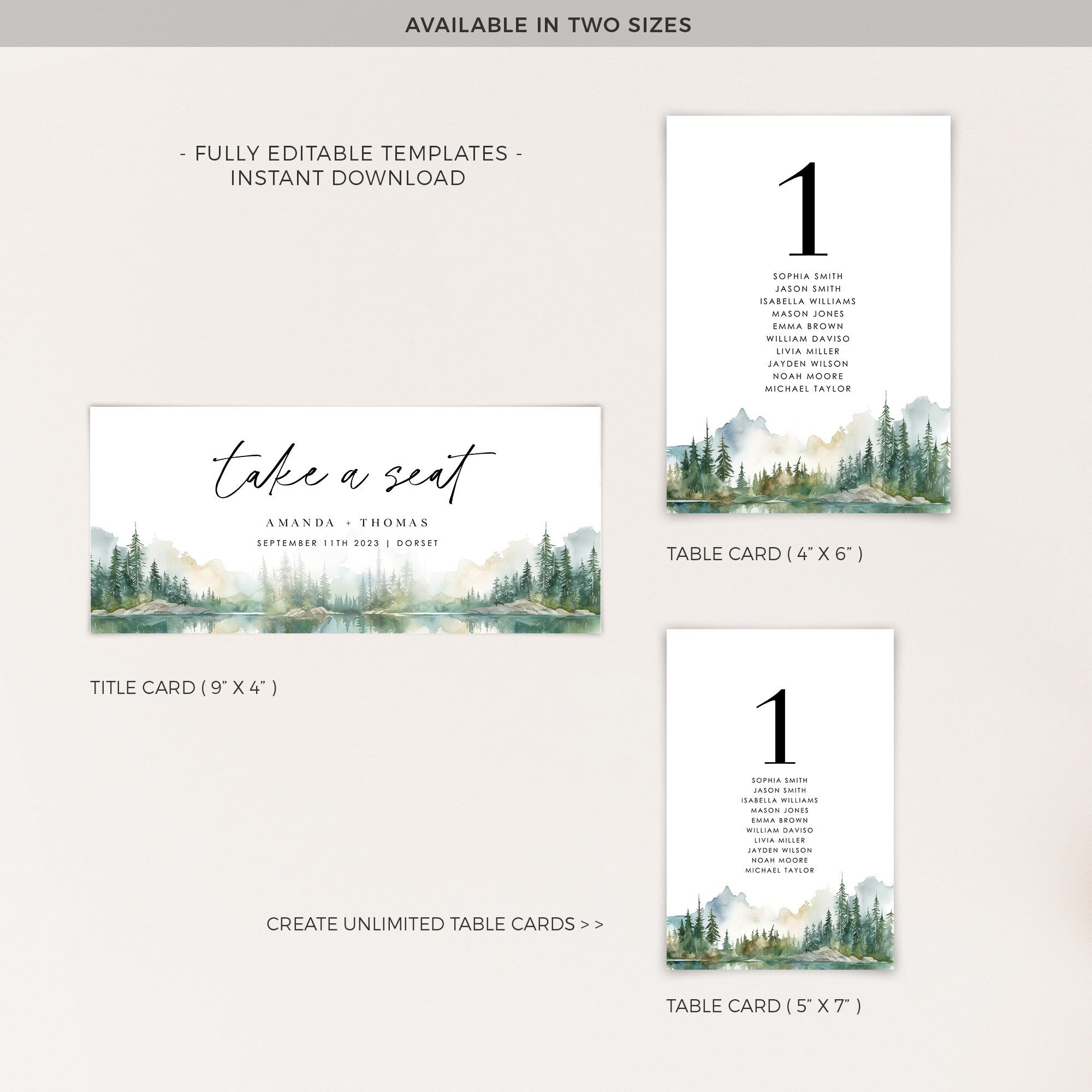 ARNA Mountain Wedding Seating Cards Template