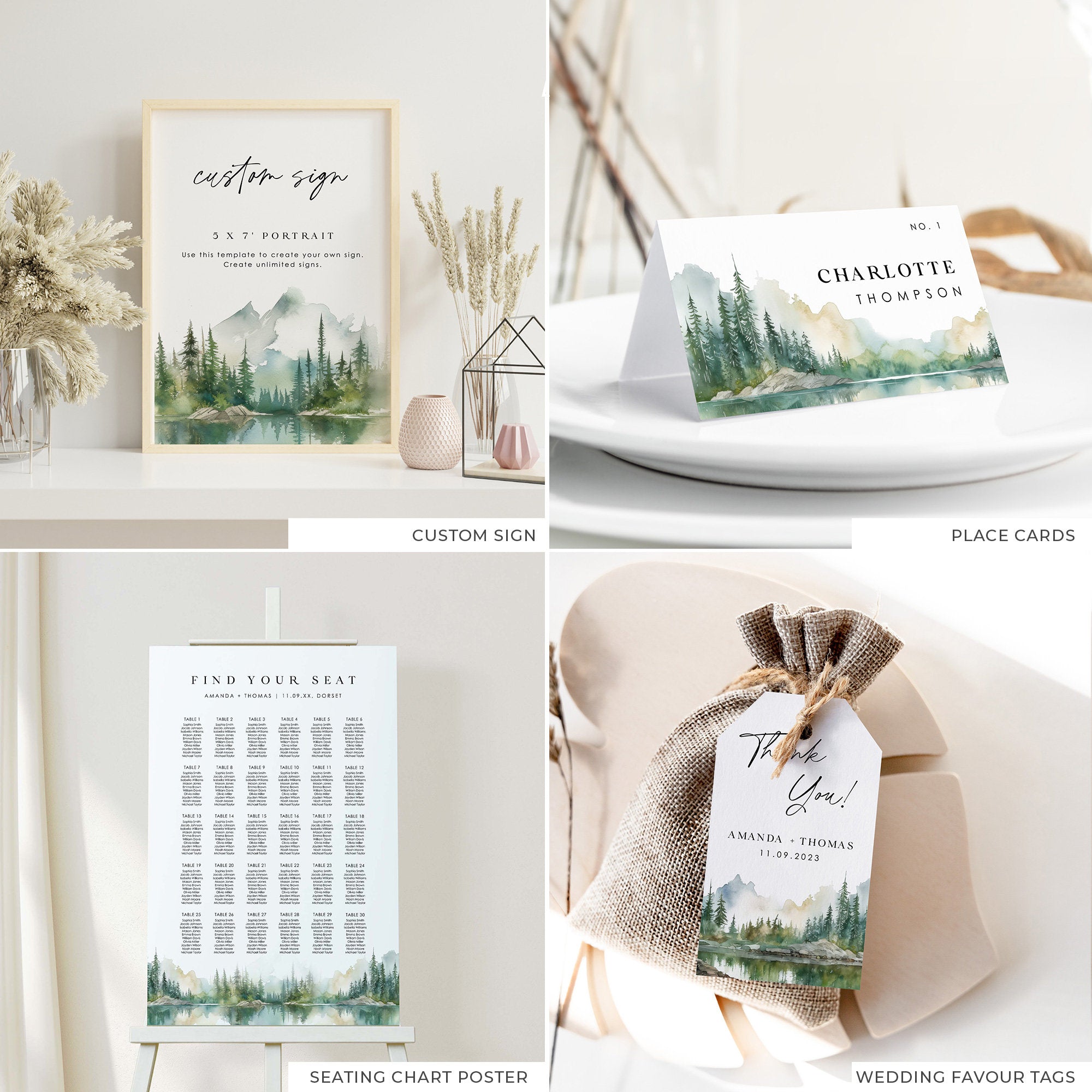 ARNA Mountain Wedding Printable Stationery Bundle Template