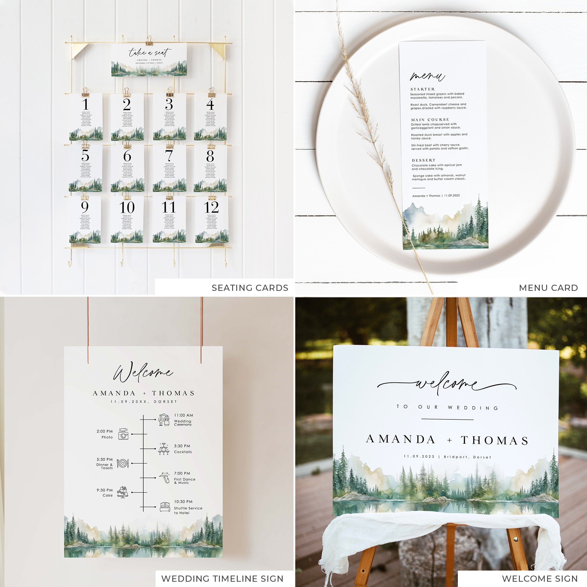 ARNA Mountain Wedding Printable Stationery Bundle Template