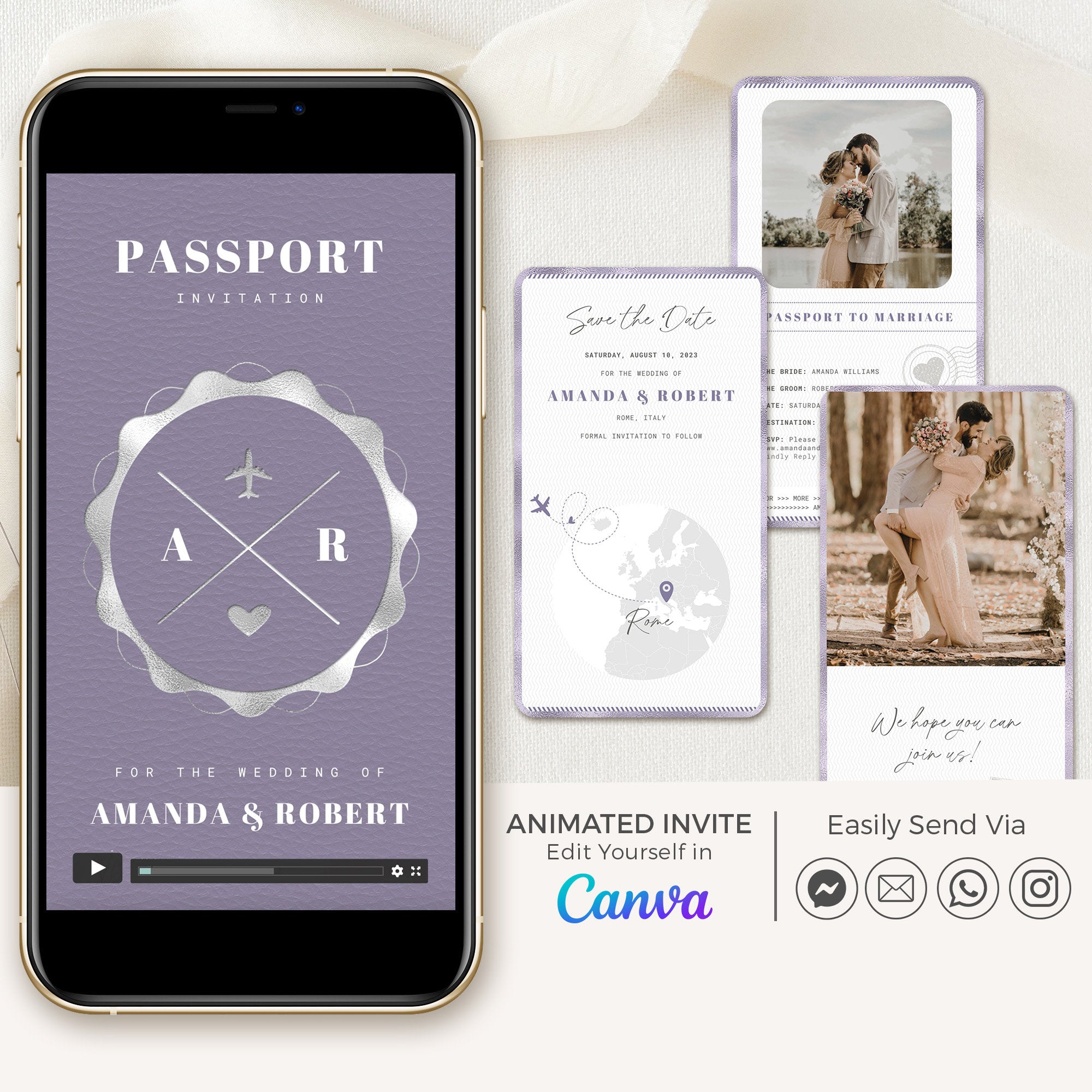 Passport Save The Date Video Template - Purple