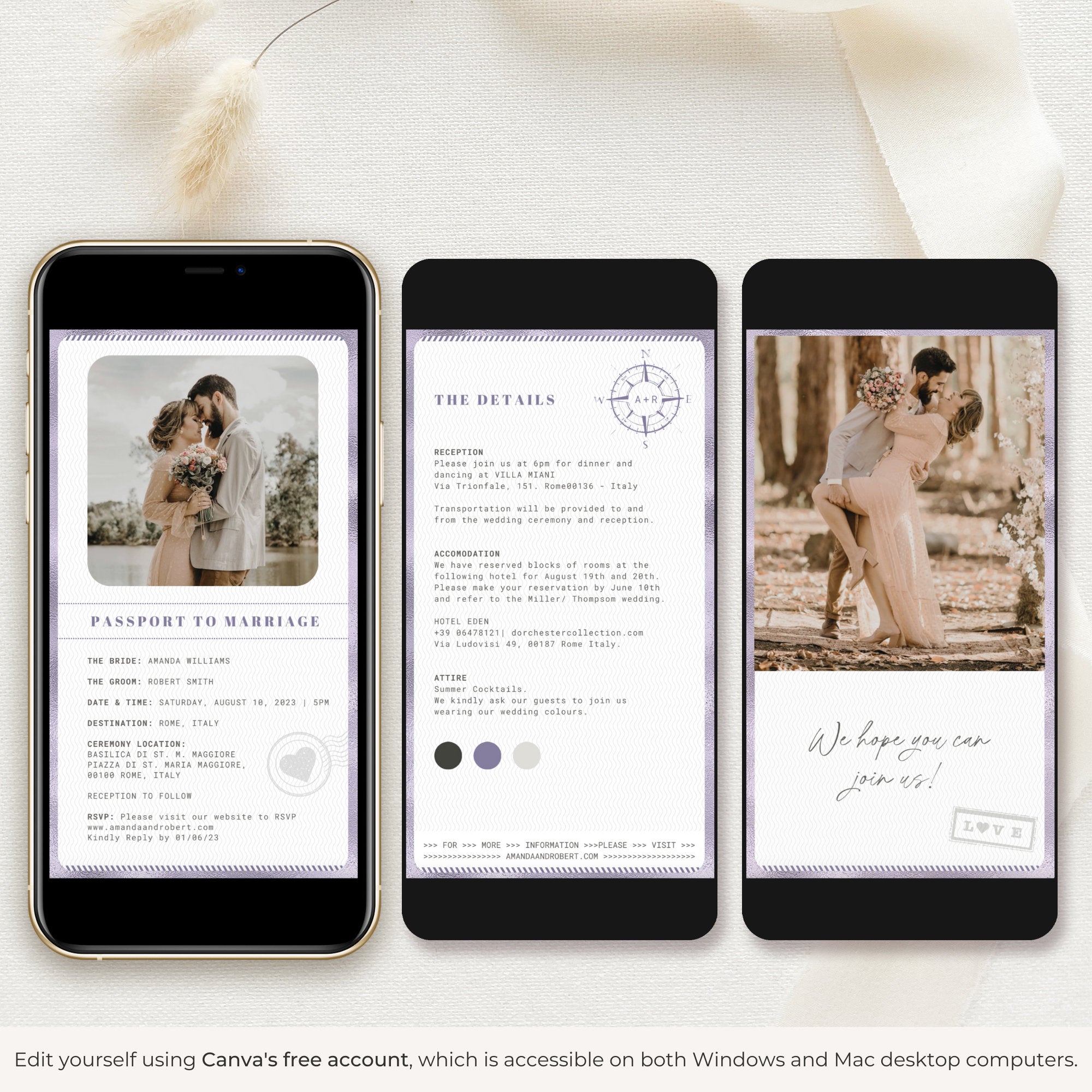 Passport Wedding Invitation Video Template - Purple