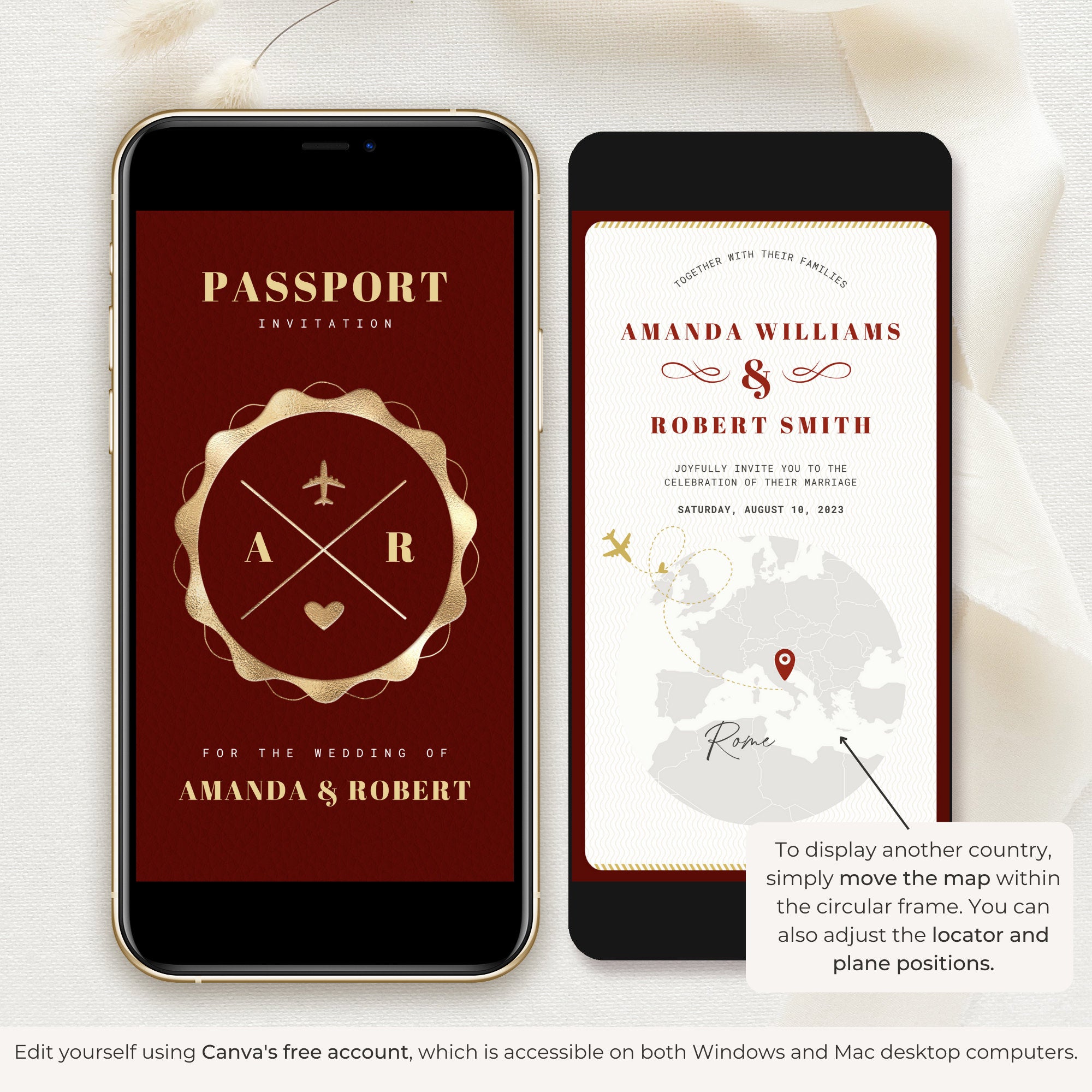 Passport Wedding Invitation Video Template - Burgundy