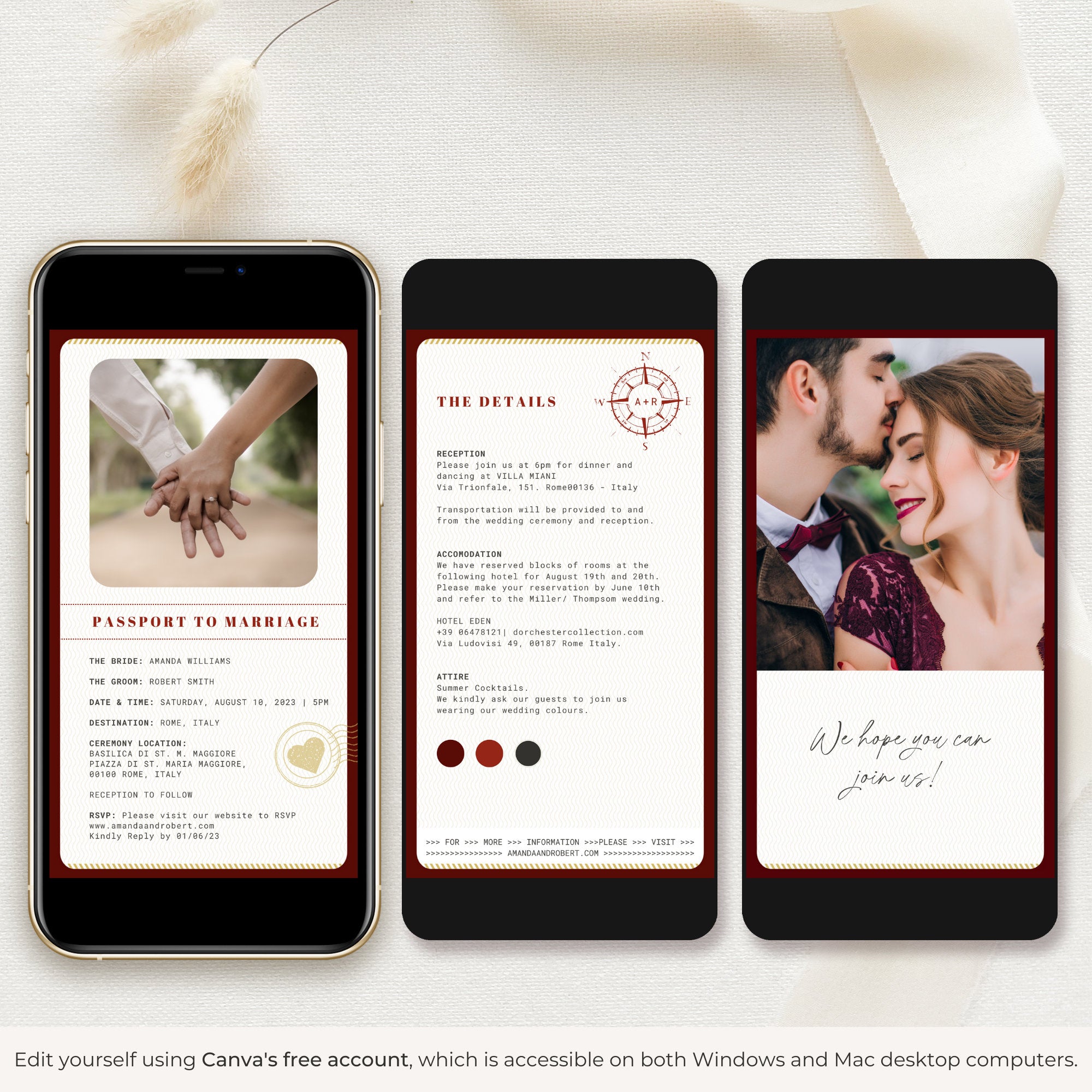 Passport Wedding Invitation Video Template - Burgundy