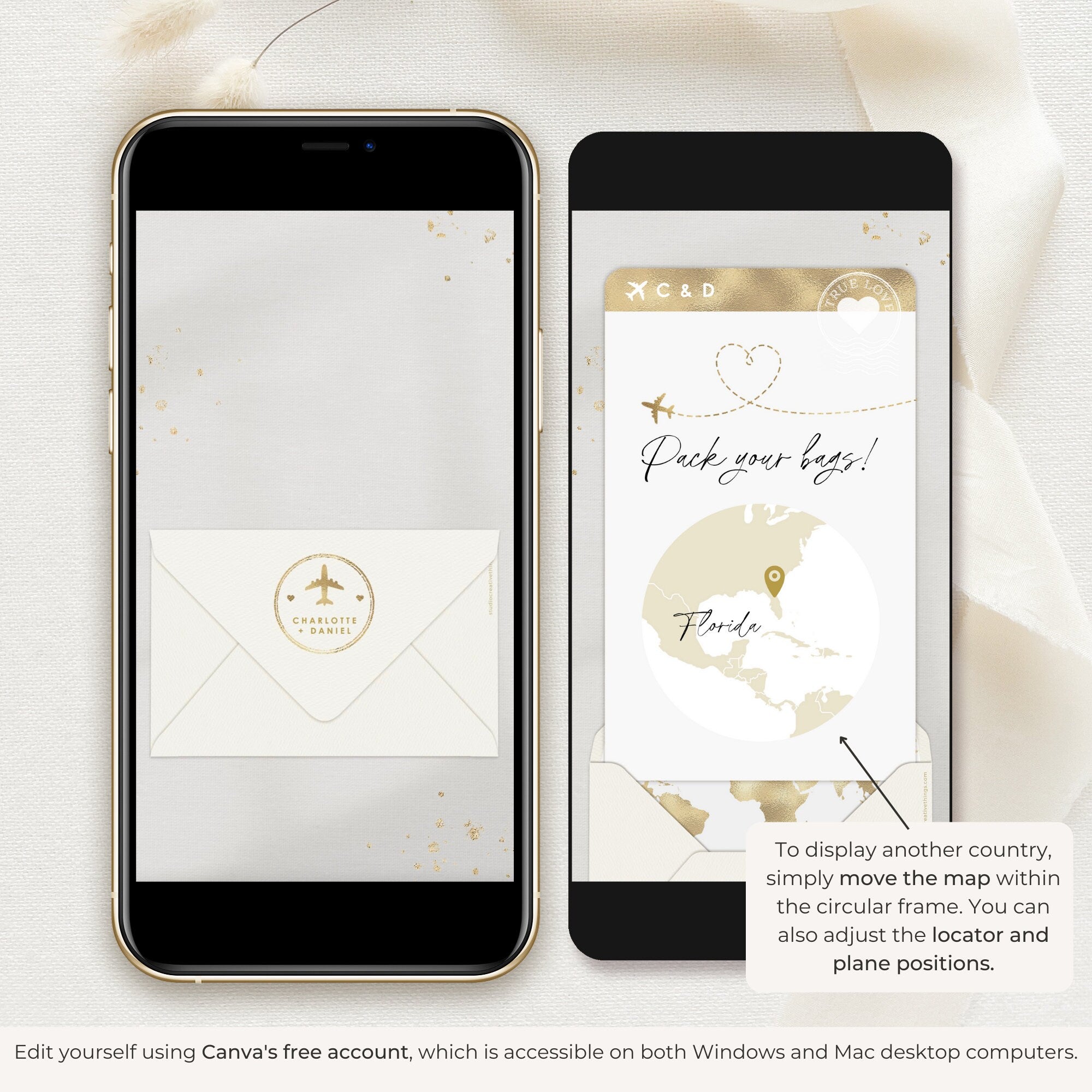 Boarding Pass Save the Date Video Template - White &amp; Gold