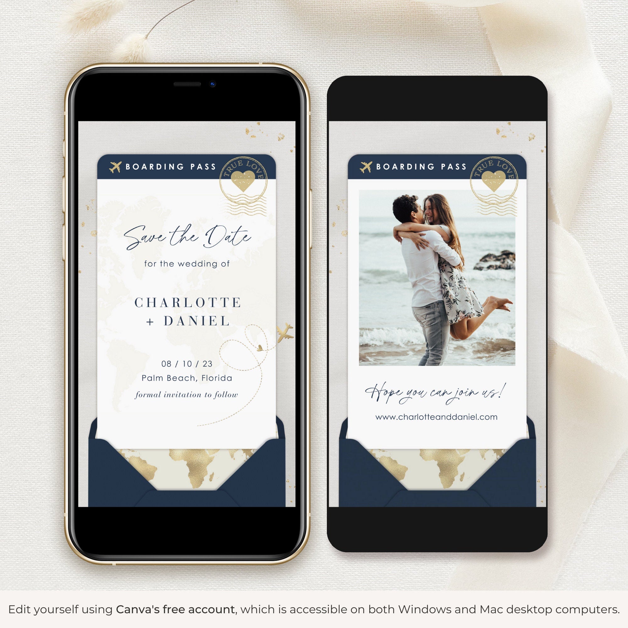 Boarding Pass Save the Date Video Template - Blue Navy