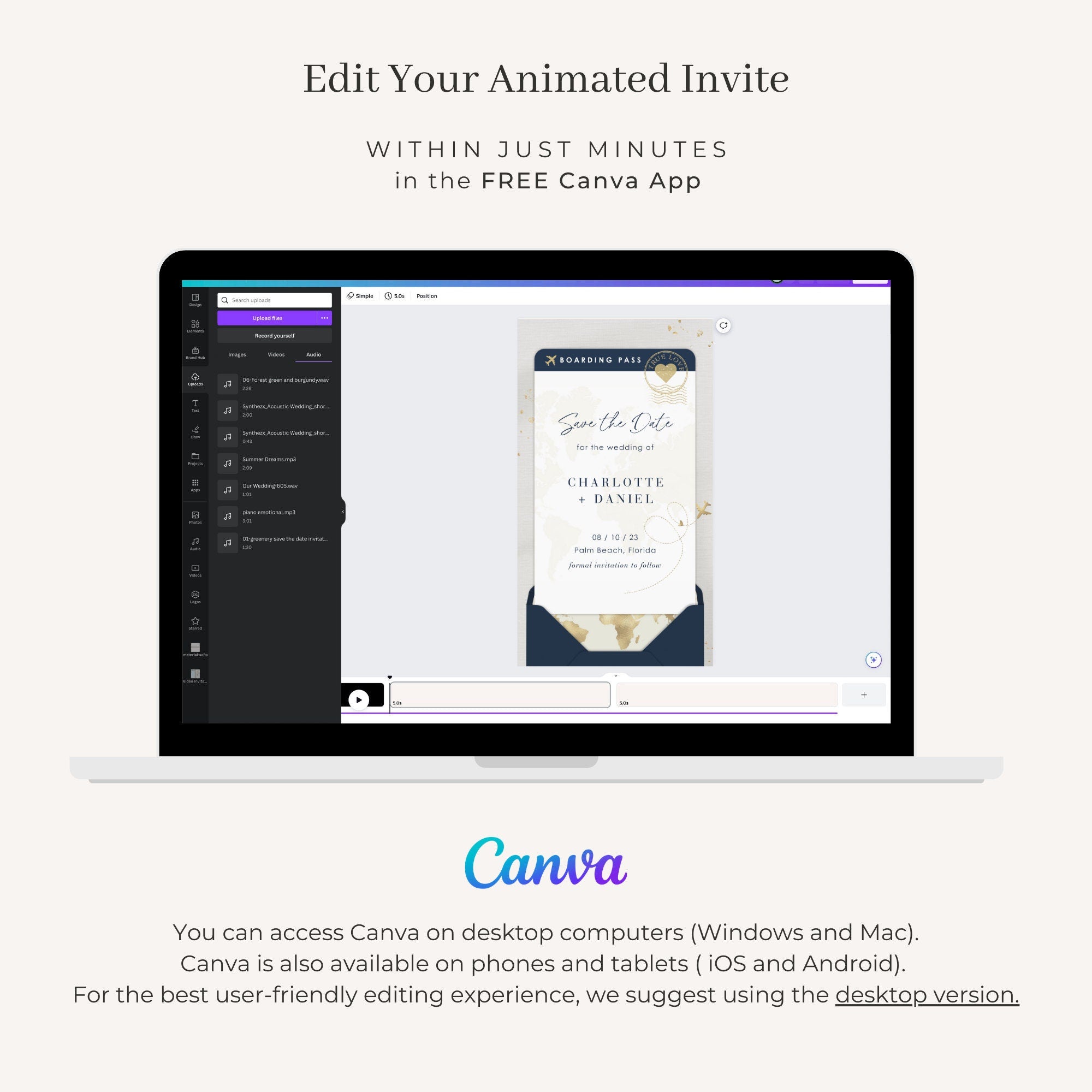 Boarding Pass Save the Date Video Template - Blue Navy