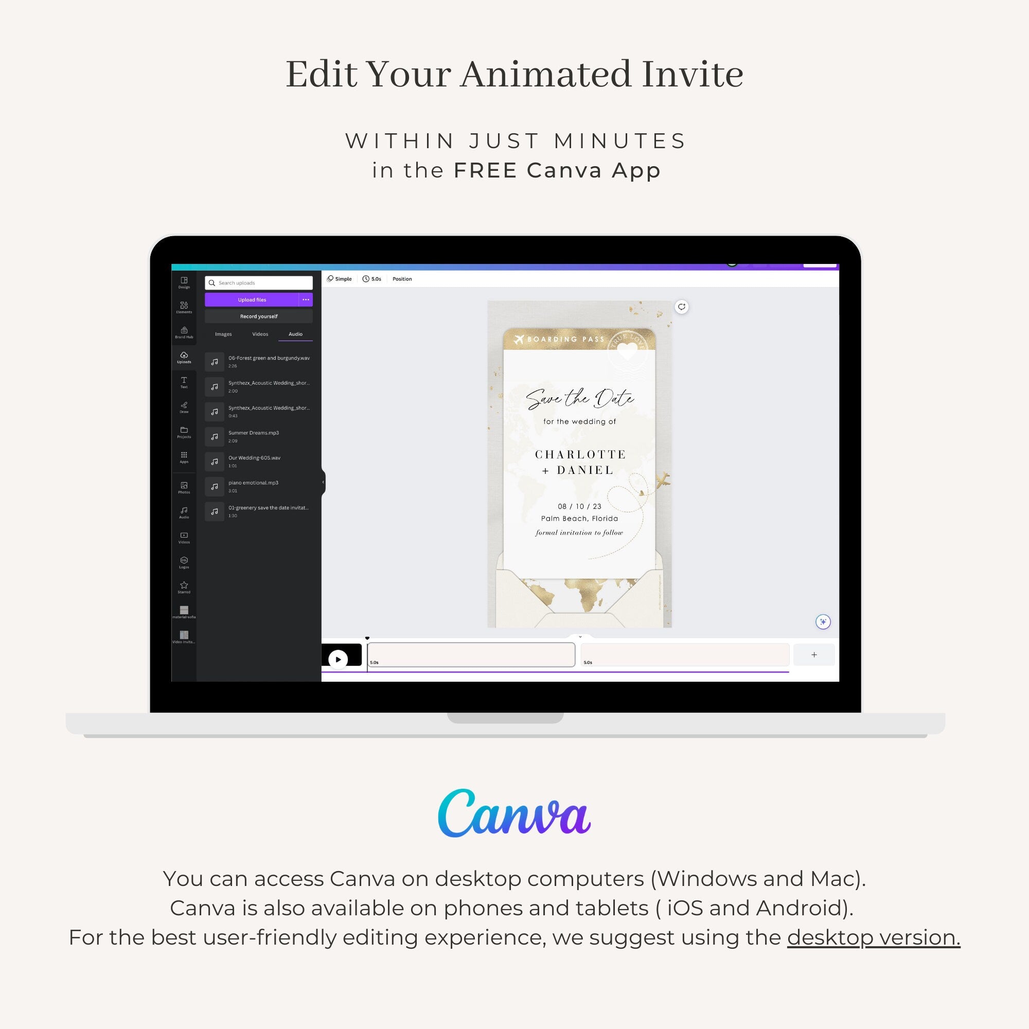 Boarding Pass Save the Date Video Template - White &amp; Gold