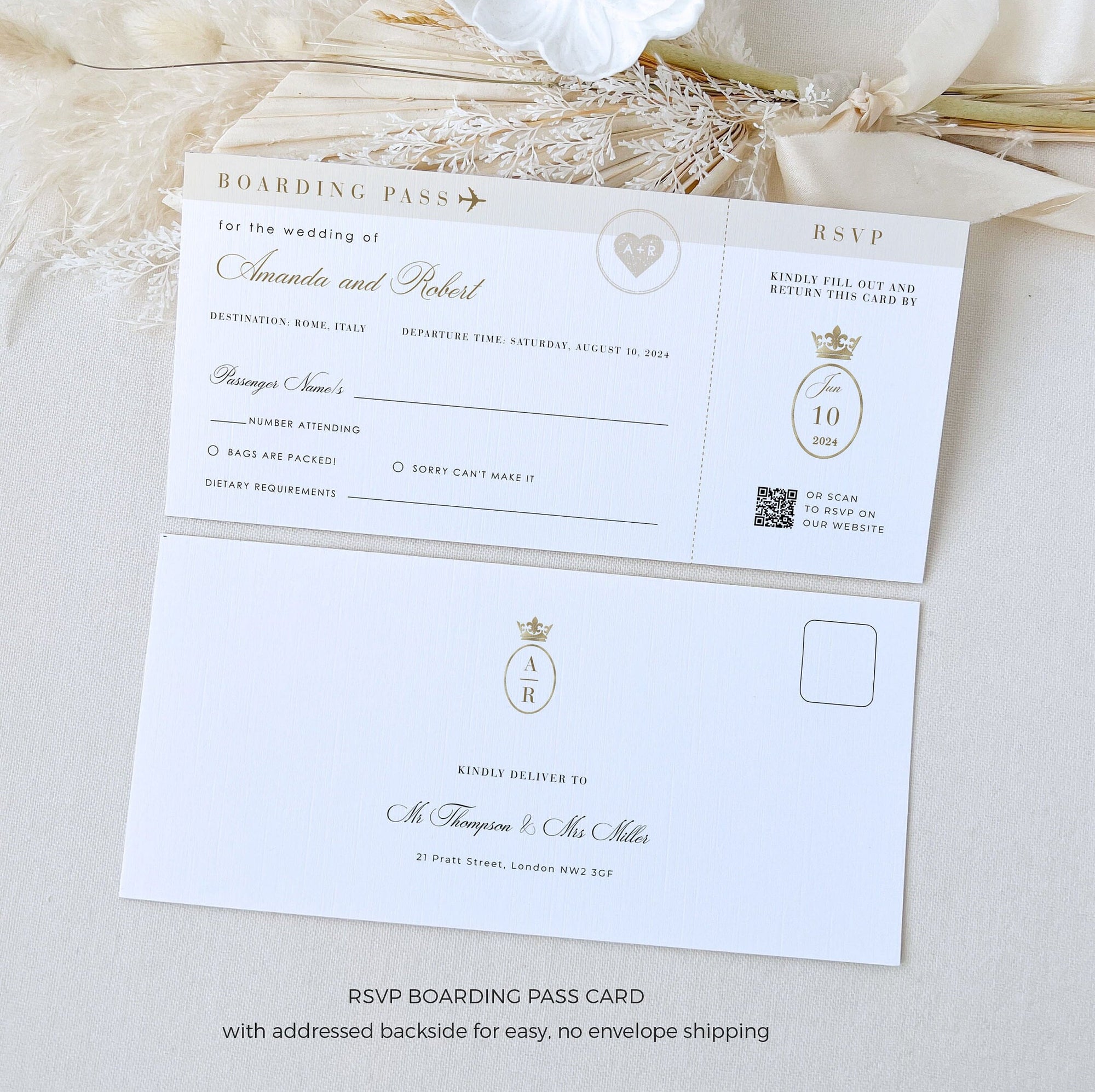 White &amp; Gold Passport Wedding Invitation Template
